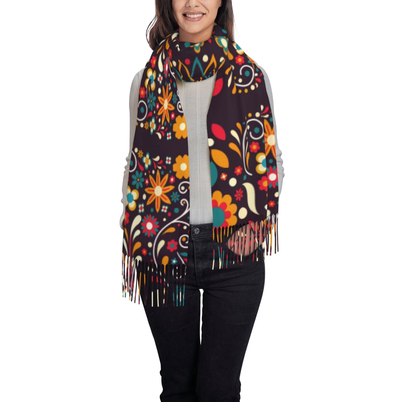 Ocsxa Scarf Shawl Wraps For Women Soft Cashmere Scarf Colorful Mexican2 Printed Large Blanket Scarf