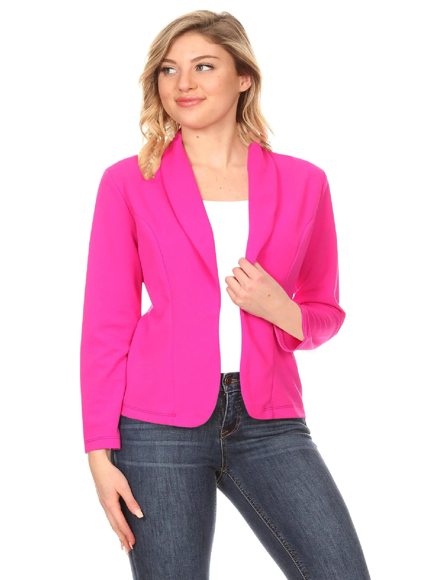 Moa Collection Women's Solid Casual Office Work Long Sleeve Open Front Blazer Jacket