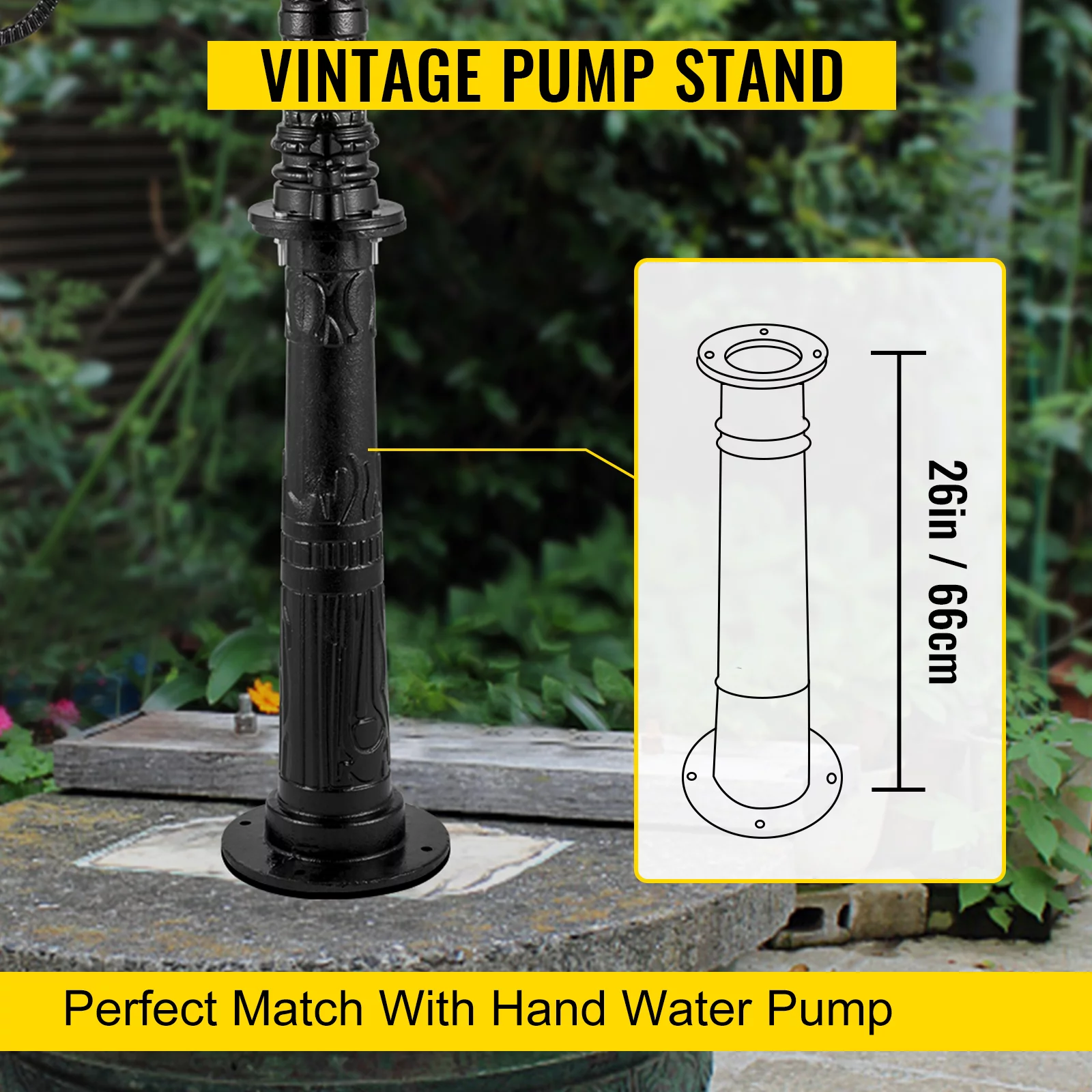 VEVORAntique Hand Water Pump Stand Pitcher Pump Stand Cast Iron Well Pump Stand w/Pre-set 0.5