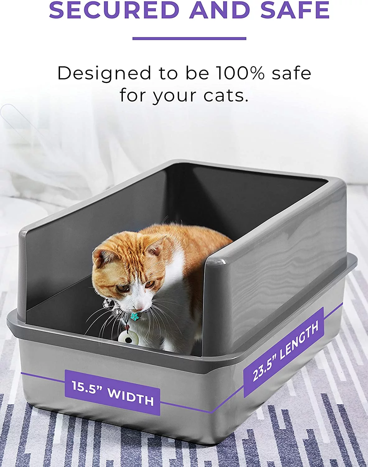 iPrimio XL Stainless Steel Cat Litter Box - Enclosed Sides, Odor-Free & Easy to Clean