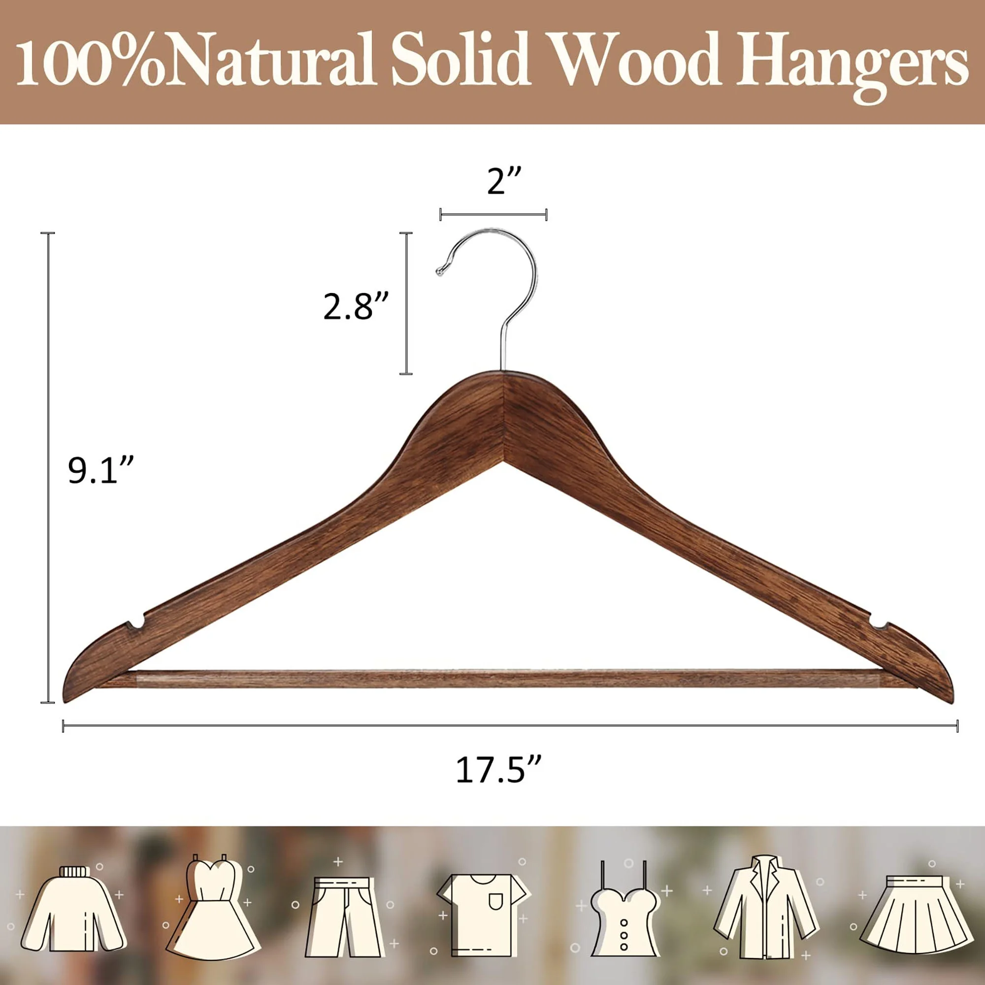 BagDream Wooden Coat Hangers 20 Pack Walnut Wood Suit Hangers Non Slip with 360°Swivel Hook Clothes Hangers for Shirts, Jackets, Dress, Pant