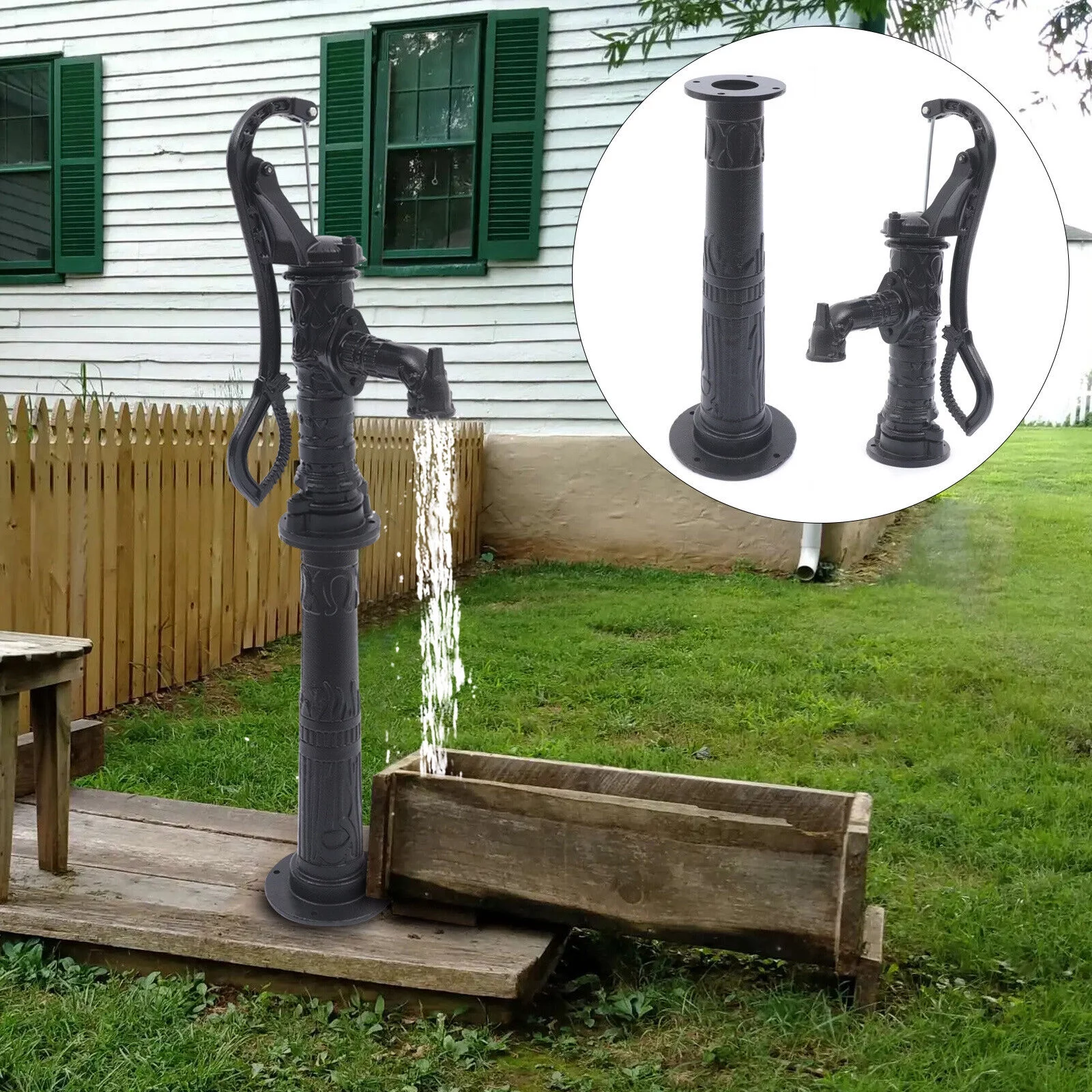SHZICMY 26ft Boost Pump Cast Iron Hand Operated Garden Water Pump with Stand for Well Fountain