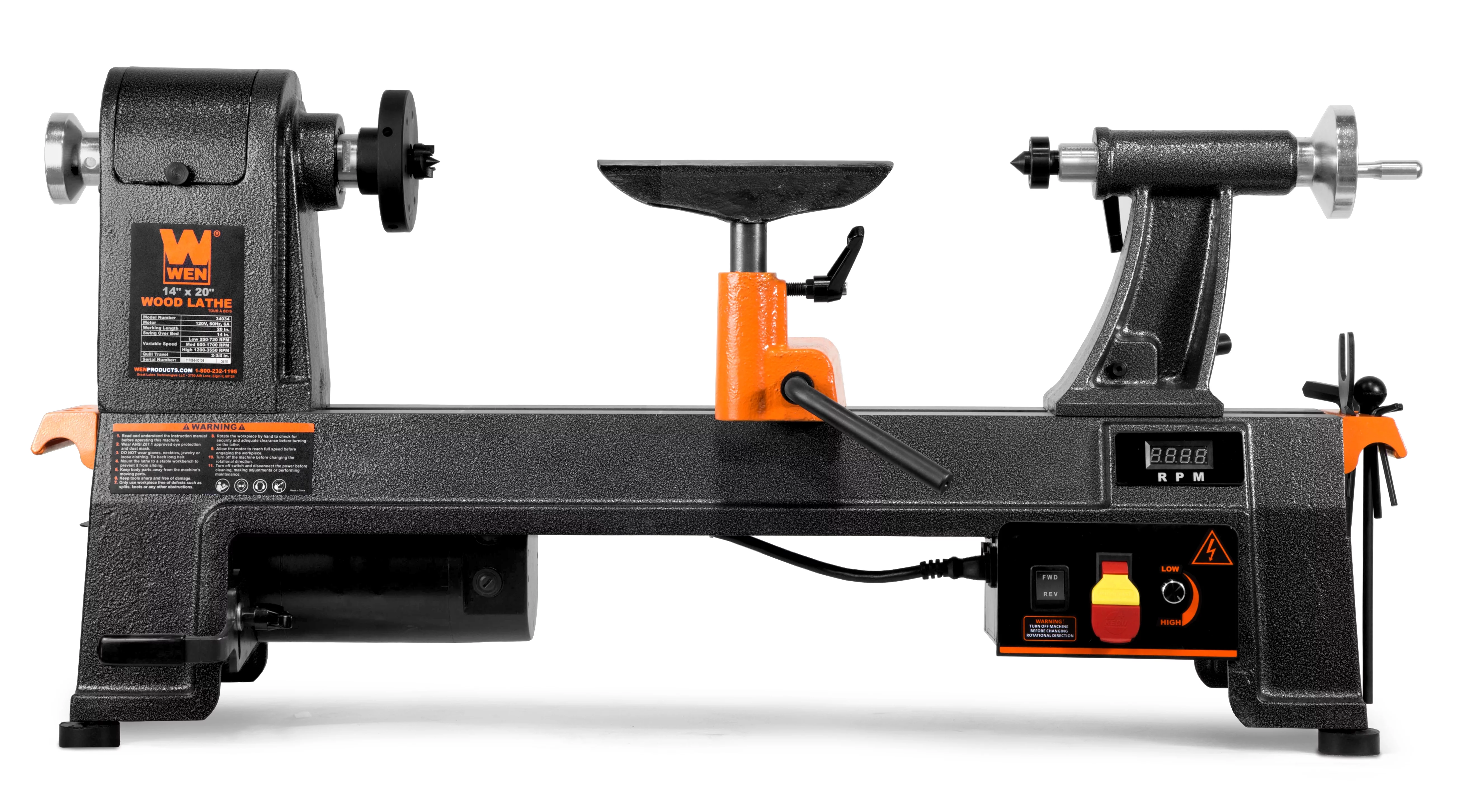WEN 6-Amp 14-Inch by 20-Inch Variable Speed Benchtop Wood Lathe