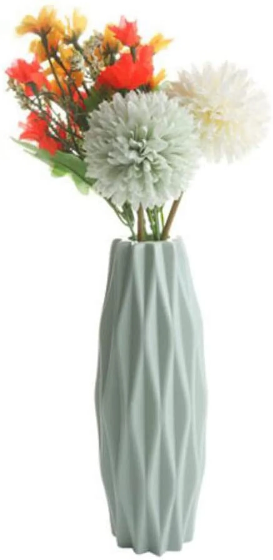 Haobase Plastic Flower Vase Blue Geometric Vase for Home Decor, Living Room, Table, Office Decor