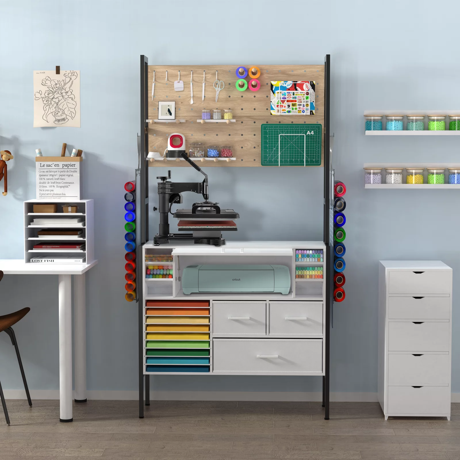 GDLF Cricut Organization and Storage, Cricut Accessories Organizer Craft Cabinet with Pegboard