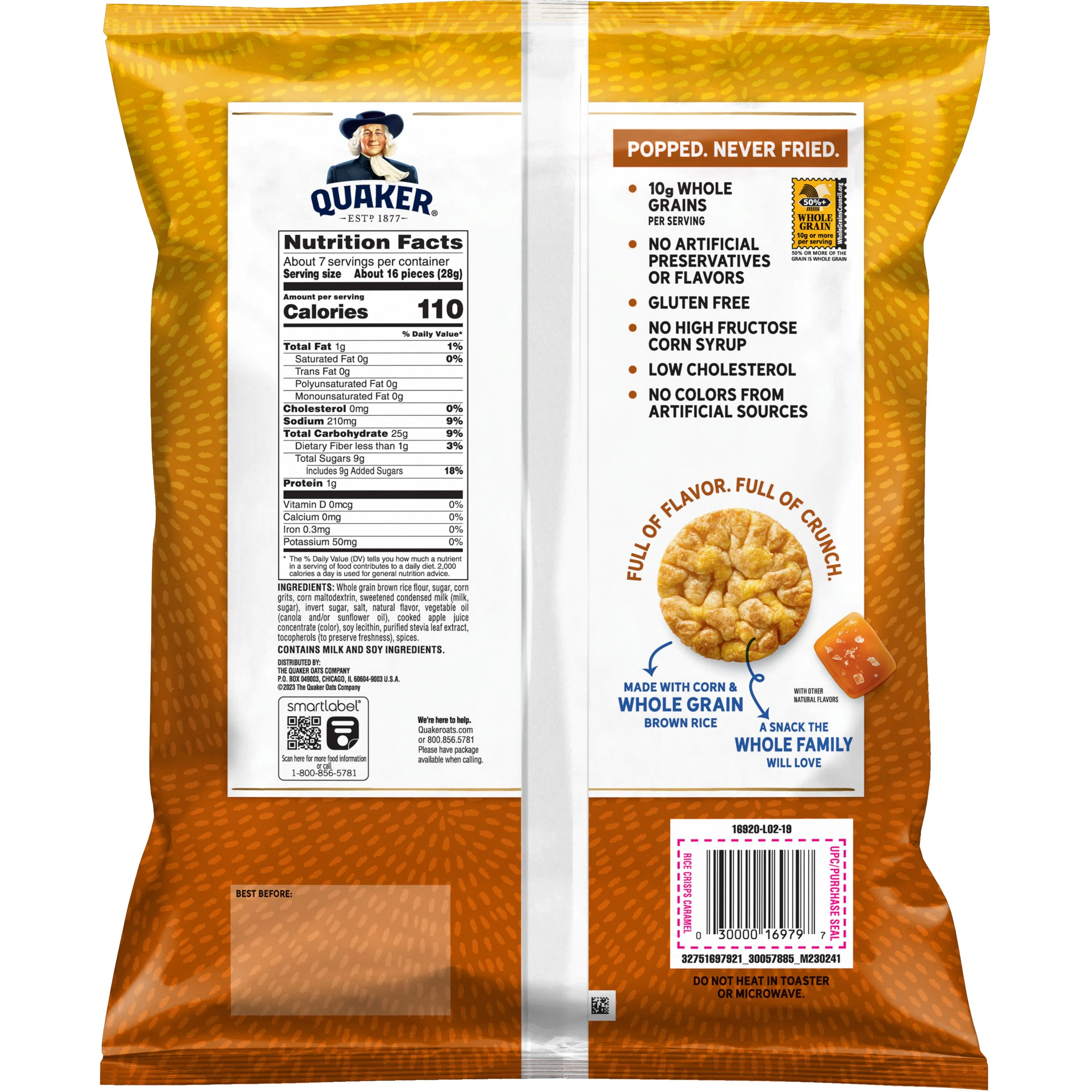 Quaker, Rice Crisps, Caramel,1 count, 7.04 oz Bag