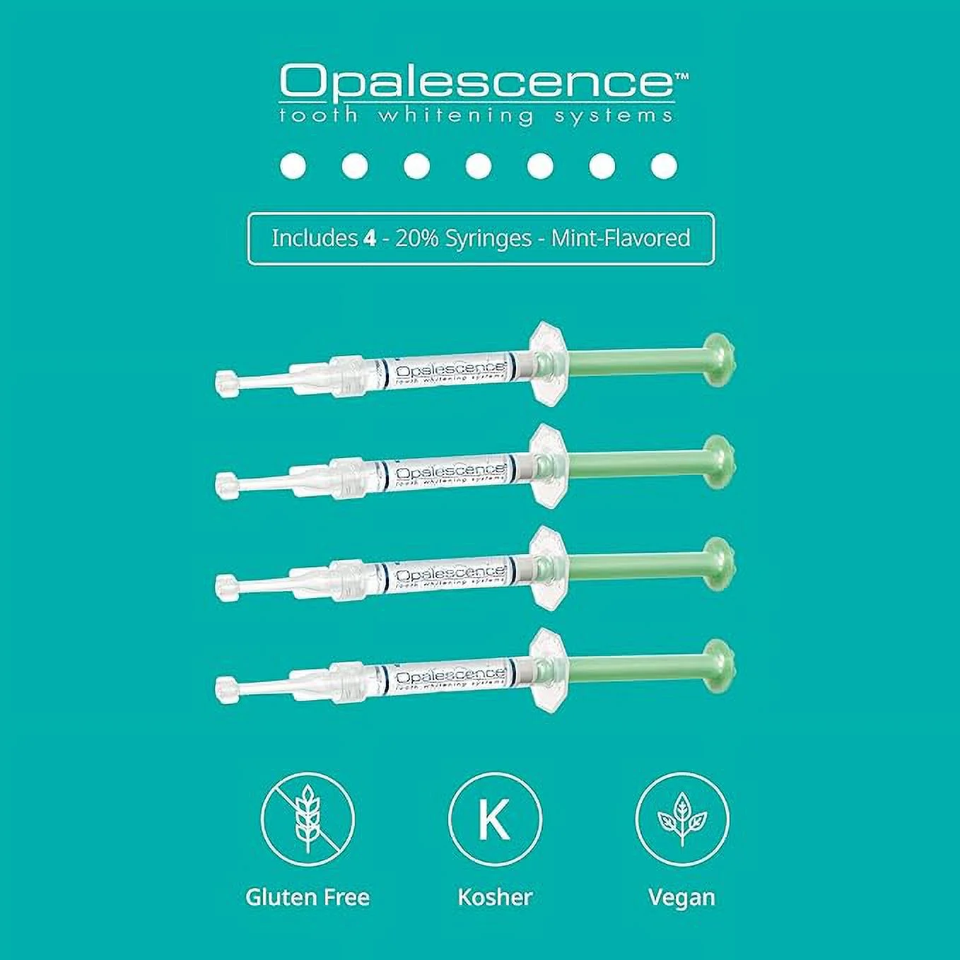 Opalescence 20% PF Mint Teeth Whitening Syringe Gel Refill Kit by Ultradent – Professional Dental Whitener (4 Syringes, Carbamide Peroxide Based)
