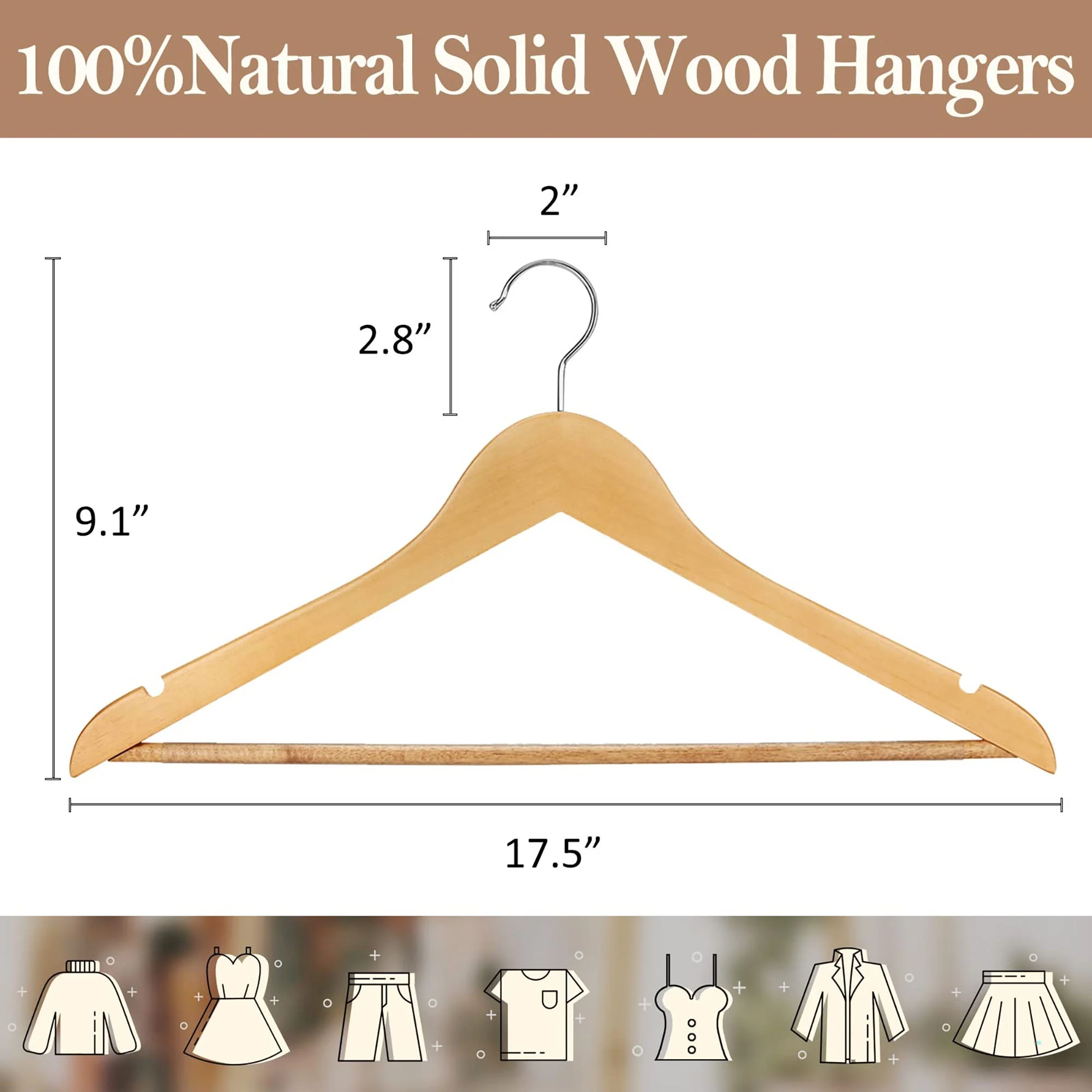 BagDream Wooden Coat Hangers 20 Pack Natural Wood Suit Hangers Non Slip with 360°Swivel Hook Clothes Hangers for Shirts, Jackets, Dress, Pant