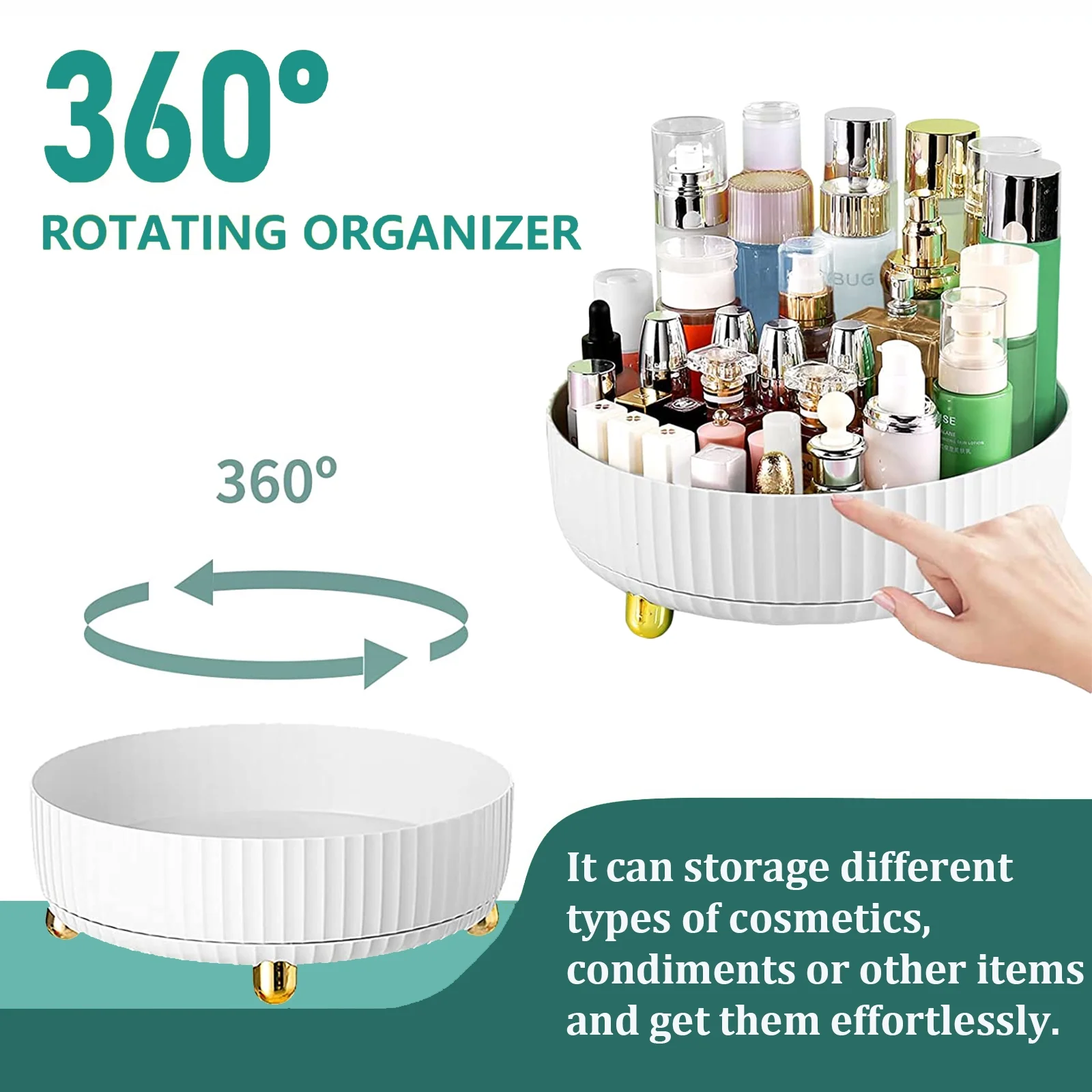 Makeup Perfume Organizer, 360 Degree Rotating Skincare Organizer Large Capacity Cosmetic Desk Spinning Storage Lotions Display Cases for Dresser, White