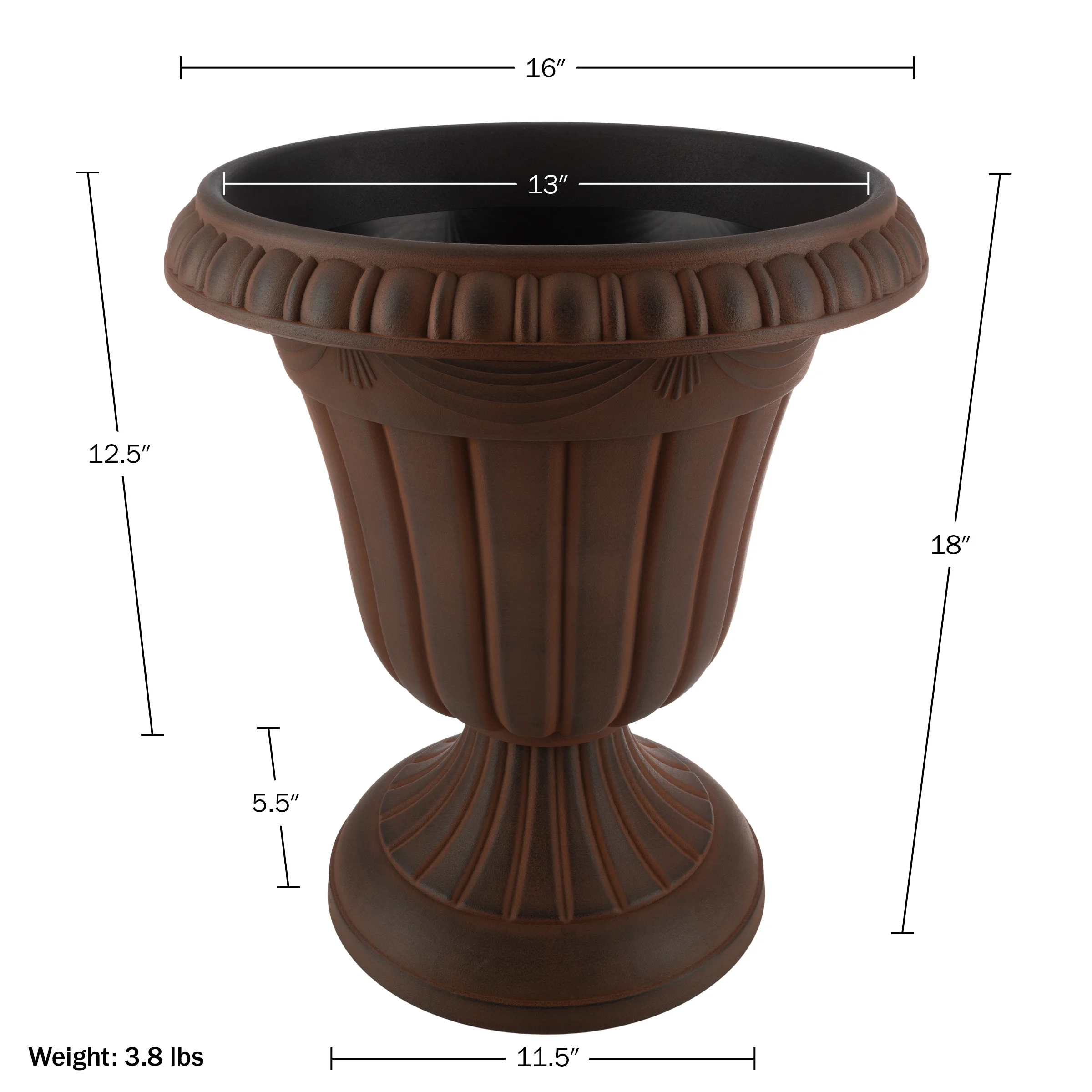 Pure Garden 16x18-inch Outdoor Planter 2-Pack - Plastic Urn Planters, Brown