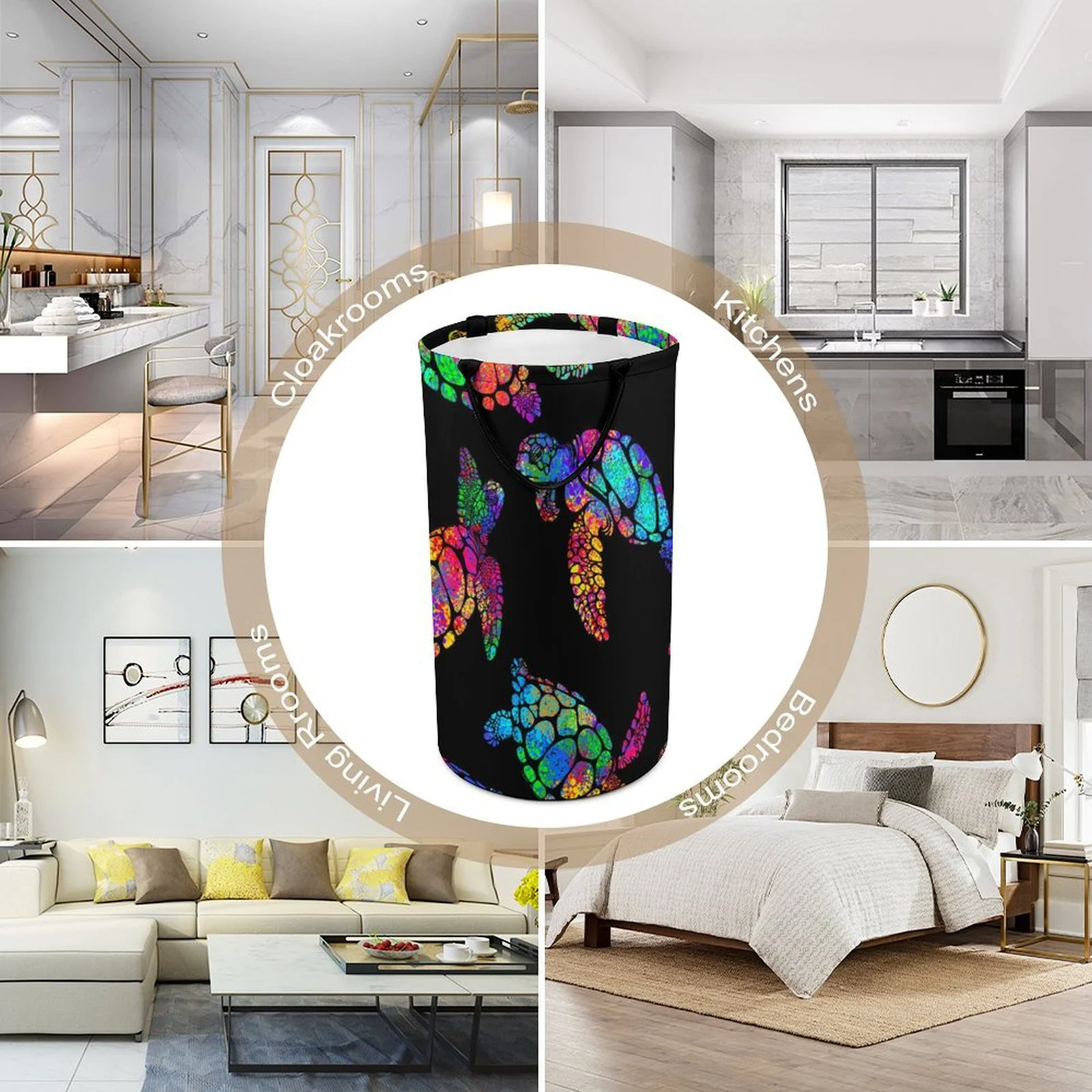 LAKIMCT Boho Style Sea Turtle Laundry Basket, 86.5L Tall Large Laundry Hamper Dirty Clothes Baskets with Handle, Foldable Waterproof Storage Basket