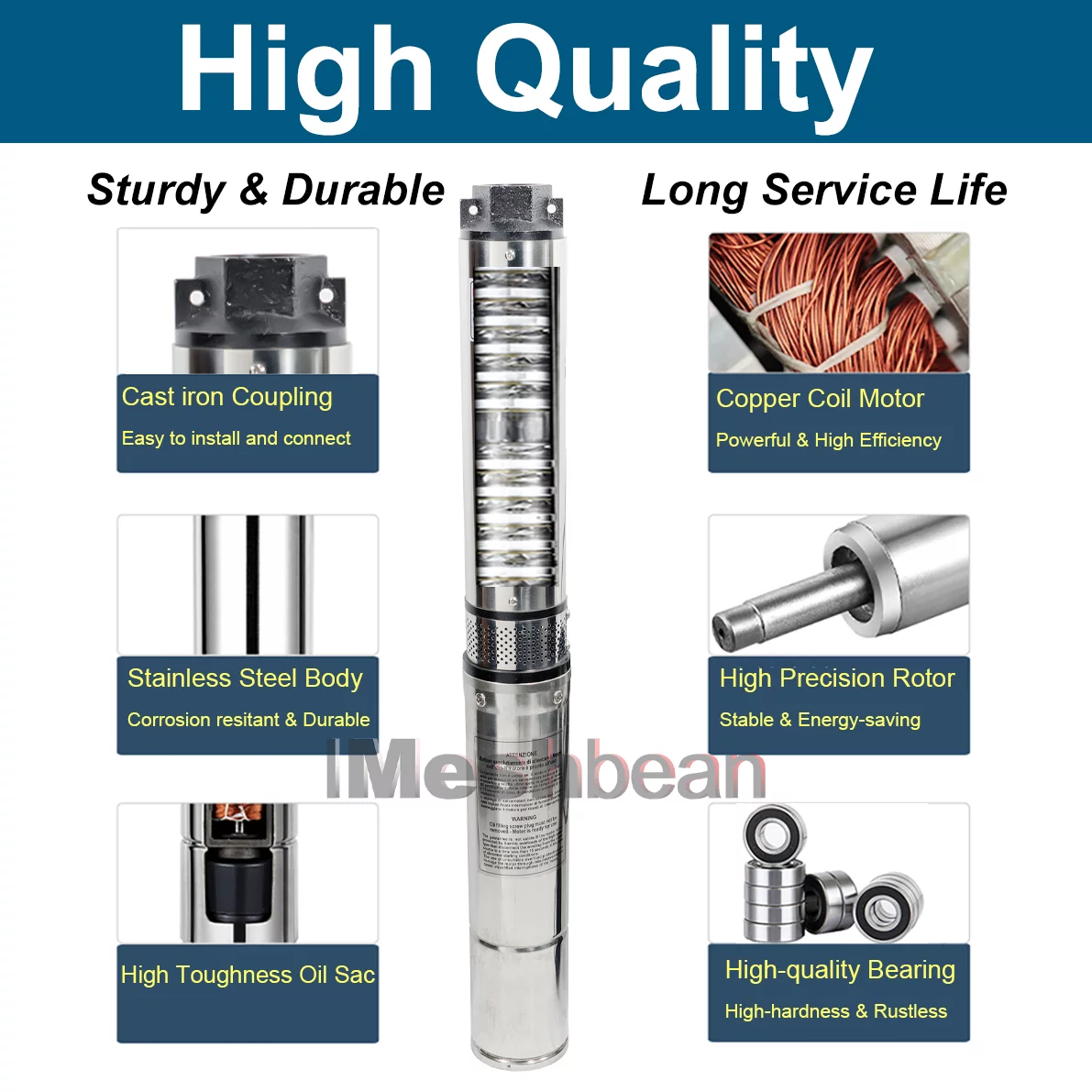iMeshbean Deep Submersible Well Pump 1HP 33GPM 272ft Head with 33ft Electric Cable,110V 1.25