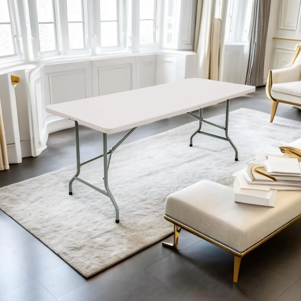 VTOY 6FT Folding Table White Plastic Folding Table Portable Long Foldable Tables Indoor Outdoor Picnic Camping Fold Table 6 Foot Party Table (4ft, 6ft, 8ft)