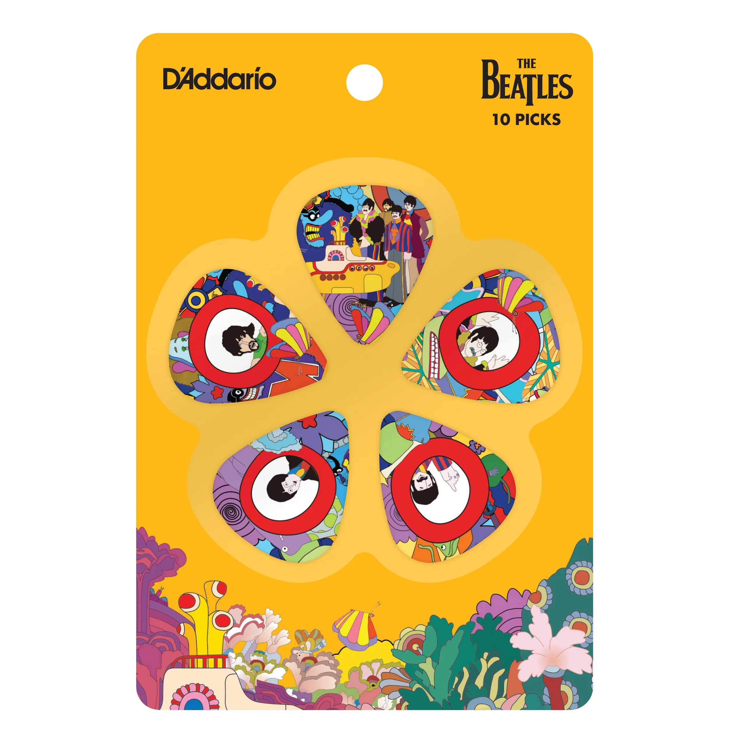 D'Addario Accessories Beatles Guitar Picks, Yellow Submarine, 10 Pack, Light Gauge 1CWH2-10B7