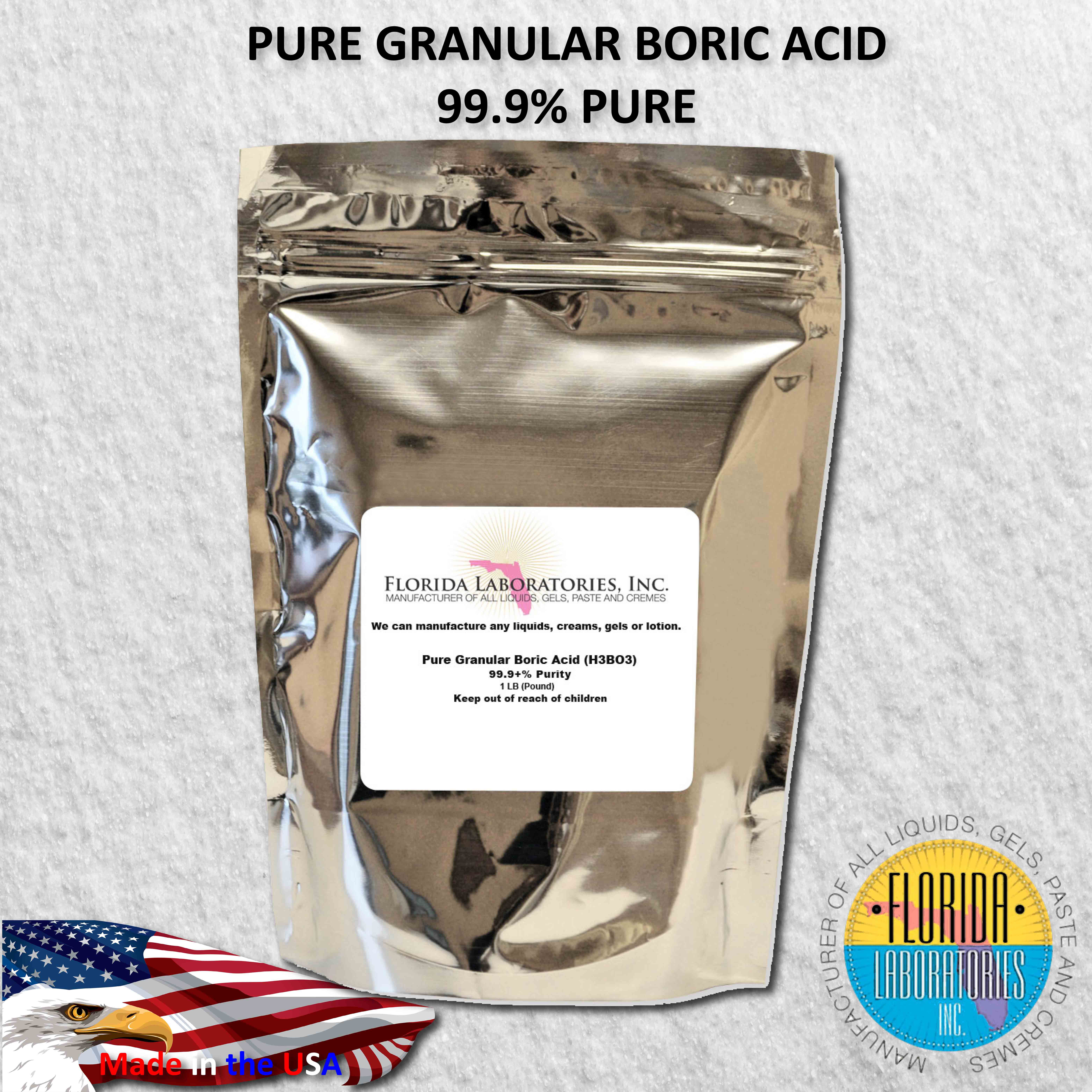 99.9% Fine Granular Powder Boric Acid, 1 Lb, Create Your Own Solution