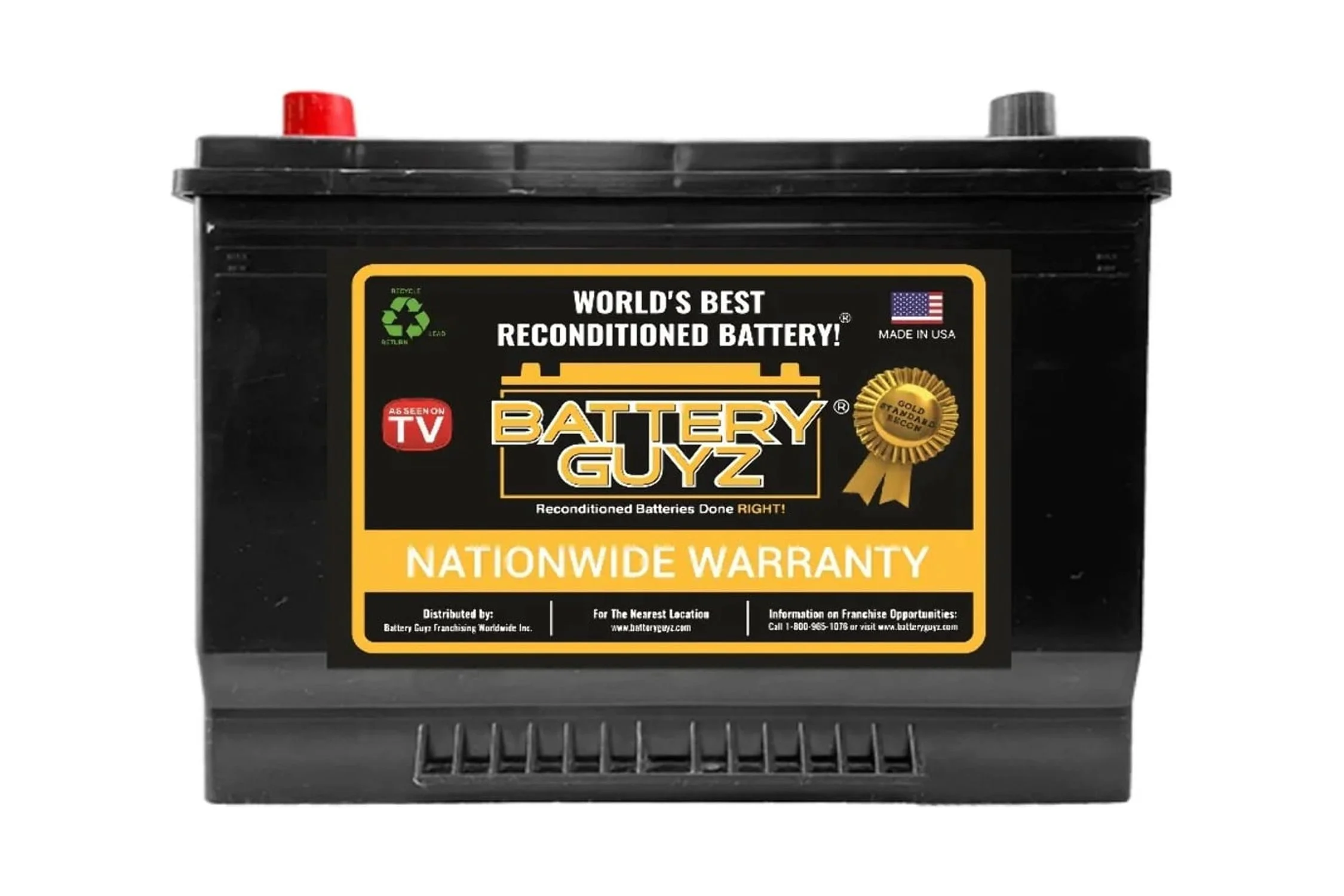 Battery Guyz Reconditioned Lead Acid Automotive Battery, Group Size 24F, 12 Volt, 600 CCA