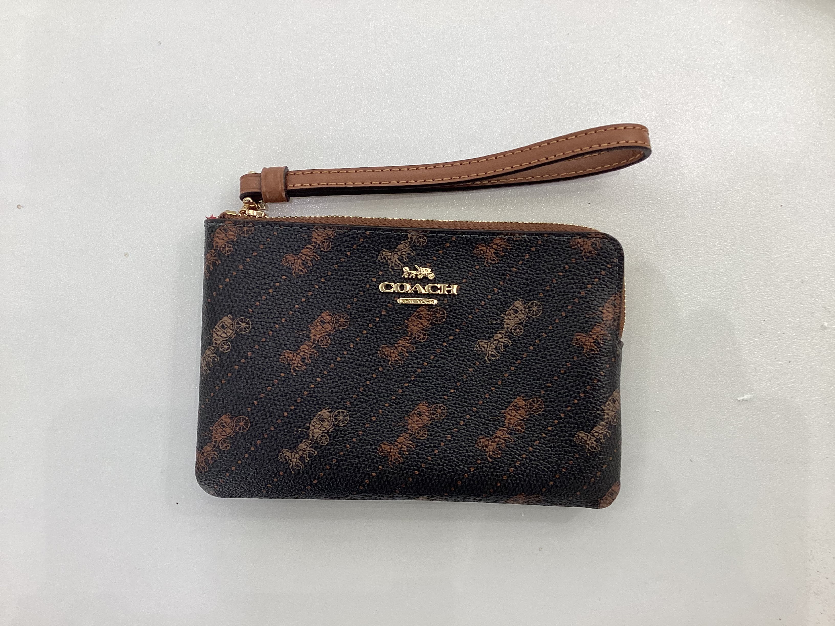 Coach Signature PVC Corner Zip Wristlet Horse and Carriage print Black Multi C4466