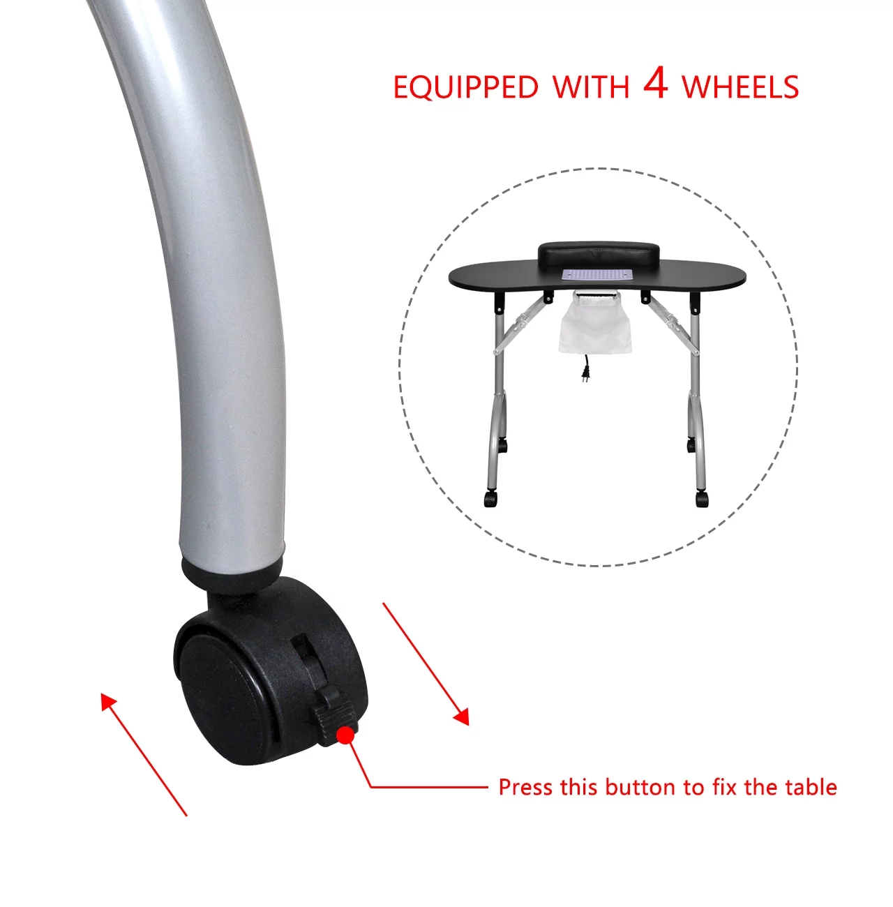 Nail Table, Collapsible Nail Desk, Portable Manicure Table, Folding Nail Tech Table Station with Dust Collector, Wrist Cushion, Lockable Wheels, Carrying Bag for Home Spa Beauty, Black