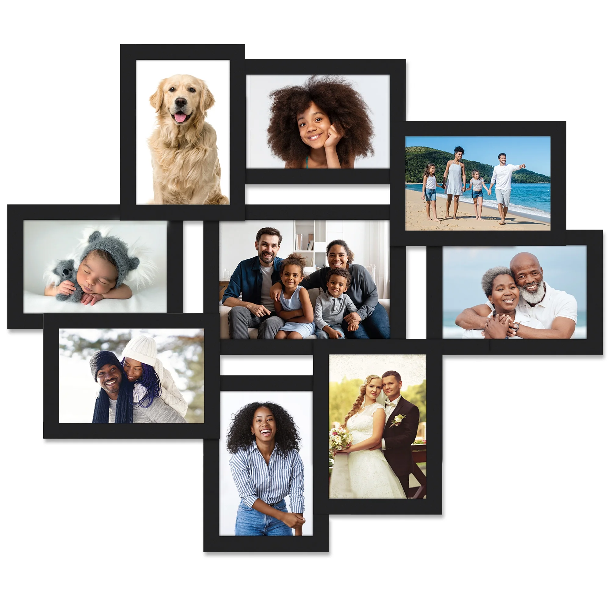 Icona Bay Picture Collage Frames for Wall (Black, One 5x7 Surrounded by Eight 4x6, 9 Openings Total), Self-Assembly Bliss Collage Frames