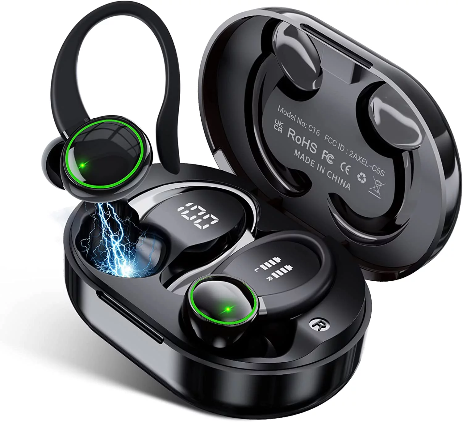 for F(x)tec Pro1 Wireless Earbuds Bluetooth 5.3 Headphones ENC Noise Cancelling Mic, Bass Stereo Over Ear buds with Earhooks, 48H Playback IP7 Waterproof Earphones
