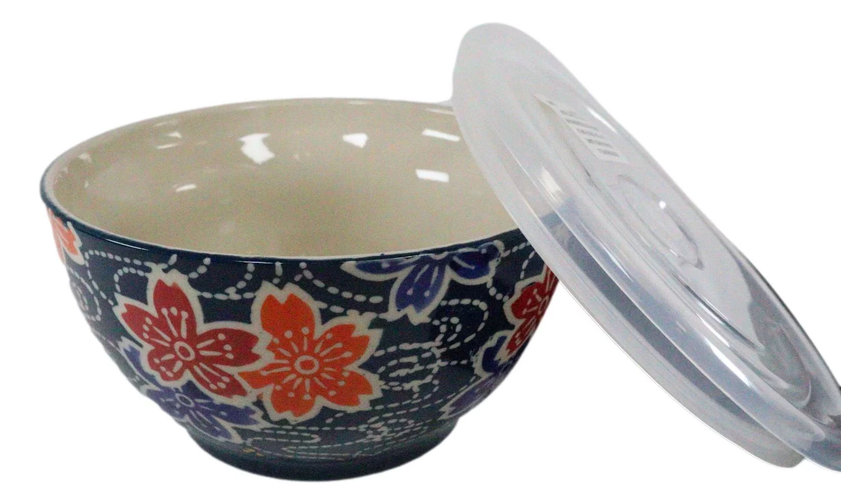 Ebros Set of 2 Ceramic Blue Cherry Blossoms Portion Meal Bowls 3 Cups W/ Lid