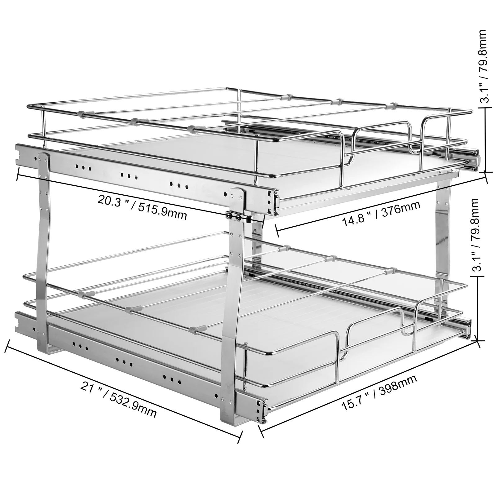 SKYSHALO 16x21 inch Drawer Basket 2-Tier Wire Pull Out Cabinet Under Sink Organizer