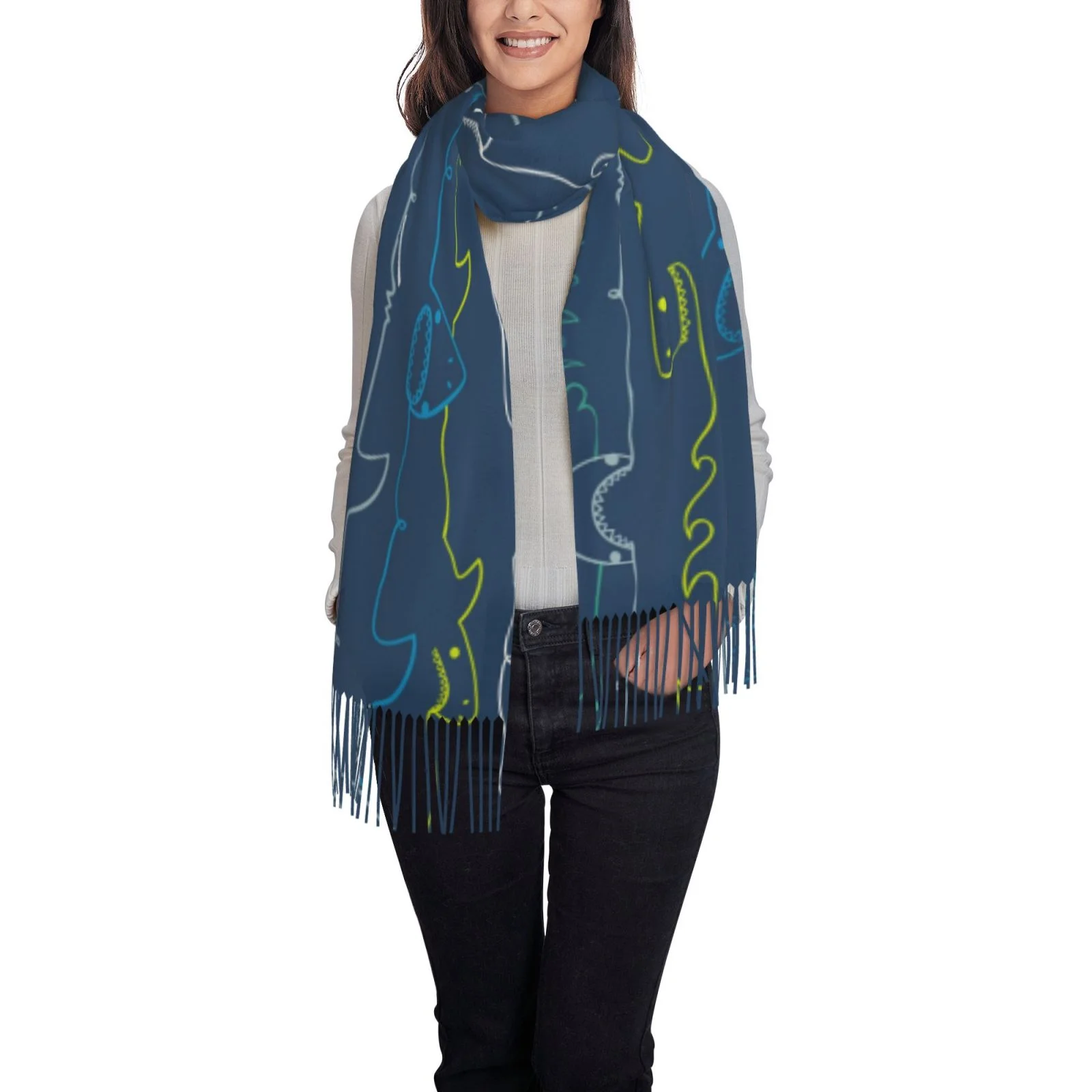Ocsxa Scarf Shawl Wraps For Women Soft Cashmere Scarf Shark Printed Large Blanket Scarf