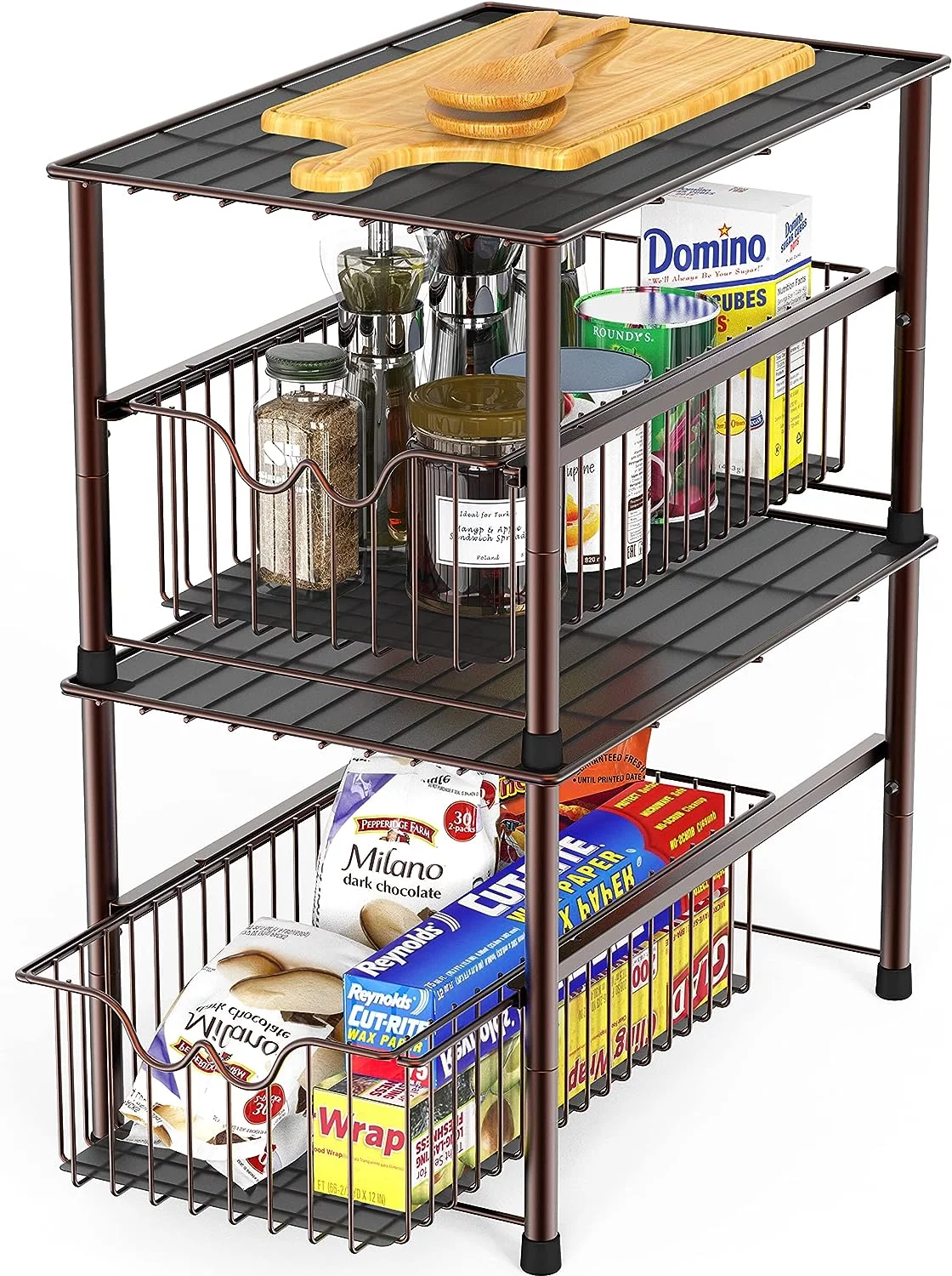 DecoBros Stackable Under Sink Cabinet Sliding Basket Organizer Drawer,Bronze