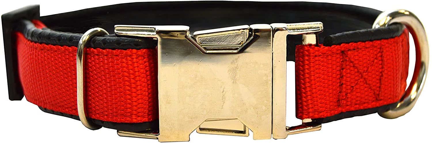 Peak Pooch Quick Release Dog Collar, Metal Buckle Dog Collars for Large Dogs, Red, L
