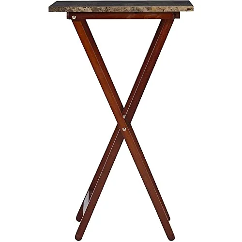 Riverbay Furniture 5 Piece Set Faux Marble TV Tray Table Stand in , 4 Tray Tables & 1 Stand