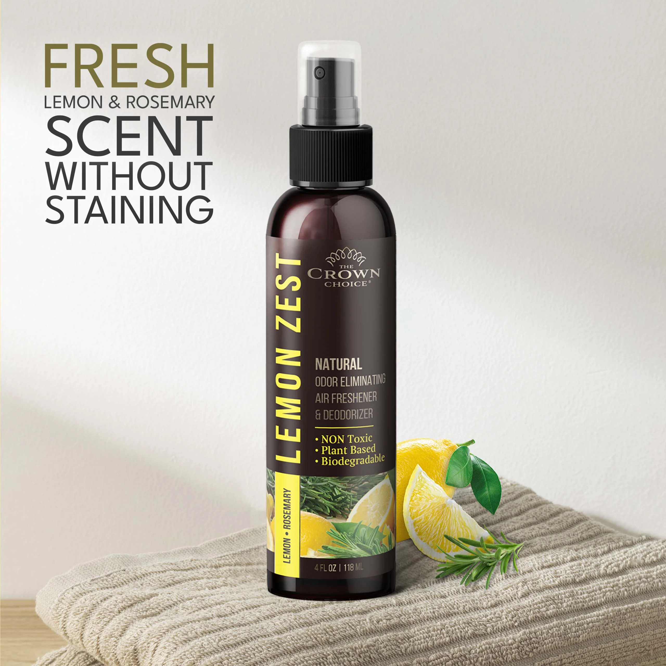 Lemon Rosemary Air Freshener Spray - Natural Room Deodorizer with Refreshing Citrus Aroma-4oz 1 PK