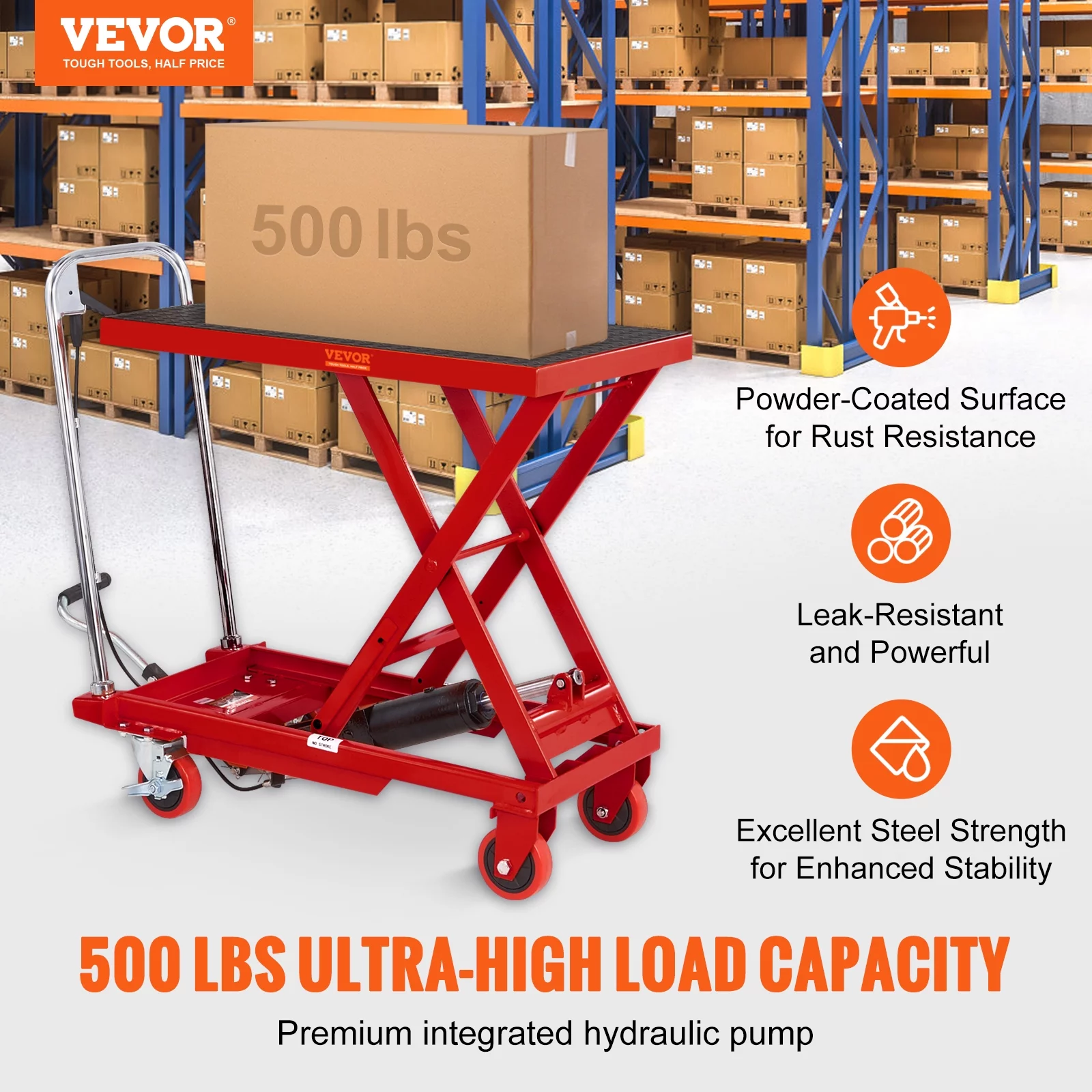 BENTISM Hydraulic Lift Table Cart 500 lbs Manual Scissor Lift Table 28.5