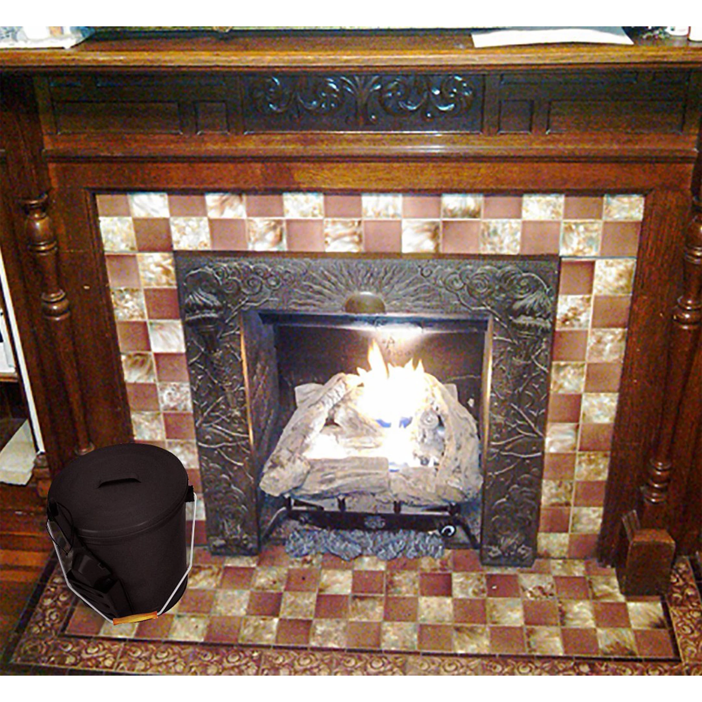 Home-Complete 4.75-Gallon Metal Ash Bucket with Lid and Shovel (Black)