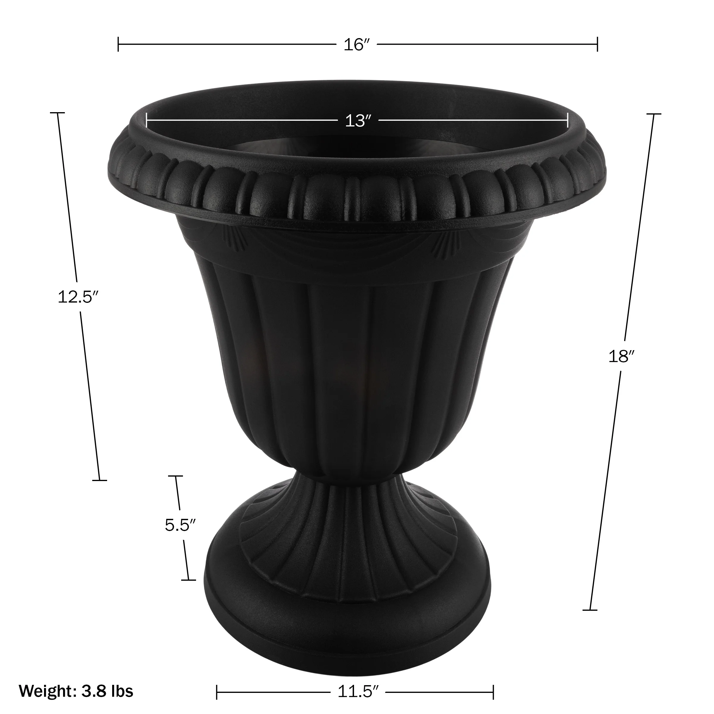 Pure Garden 16x18-inch Outdoor Planter 2-Pack - Plastic Urn Planters, Black