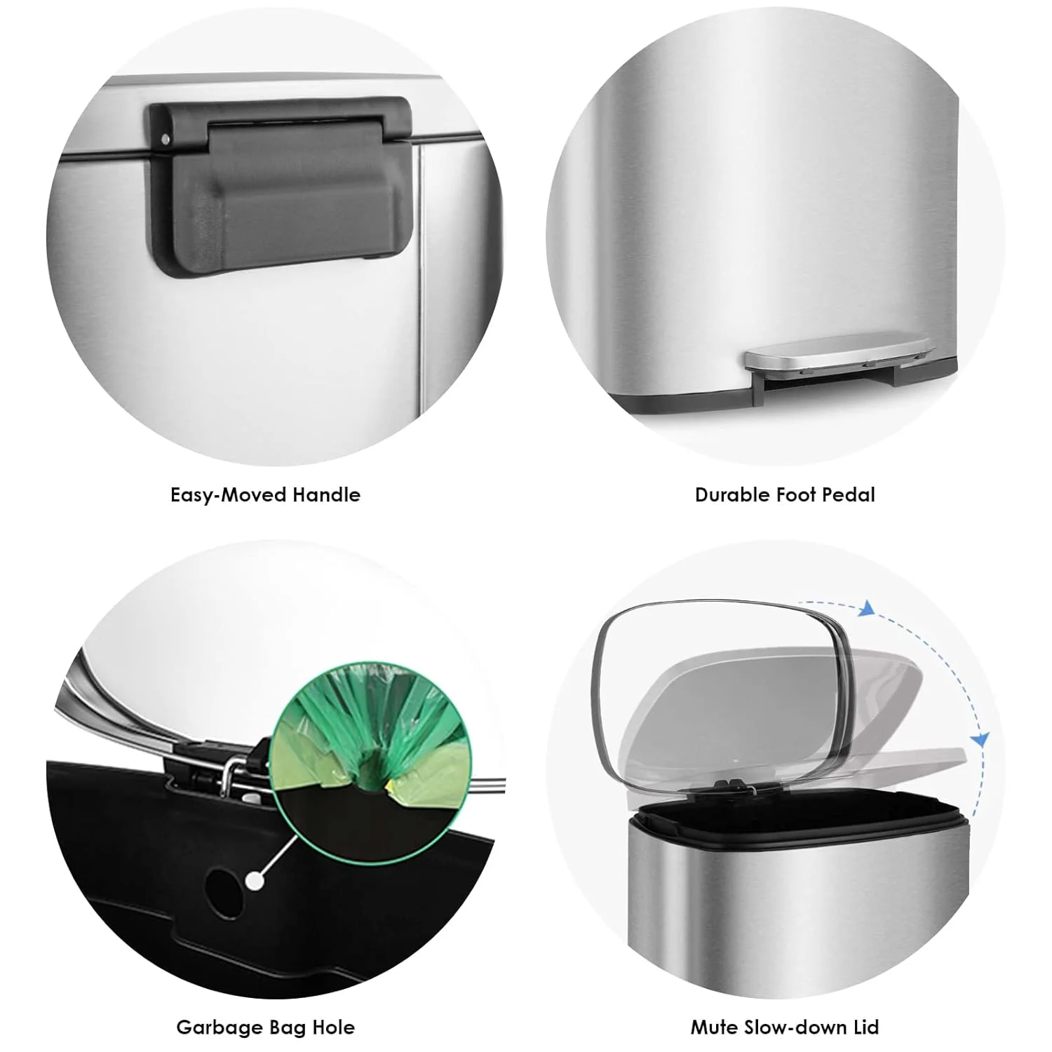 U-SHARE  13.2 Gallon Step Trash Can, Stainless Steel Garbage Bin, Soft-Close Rubbish Bin with Removable Plastic Inner Bucket, Fingerprint-Proof, Lid Dustbin, Suit for Kitchen Home (50L, White)