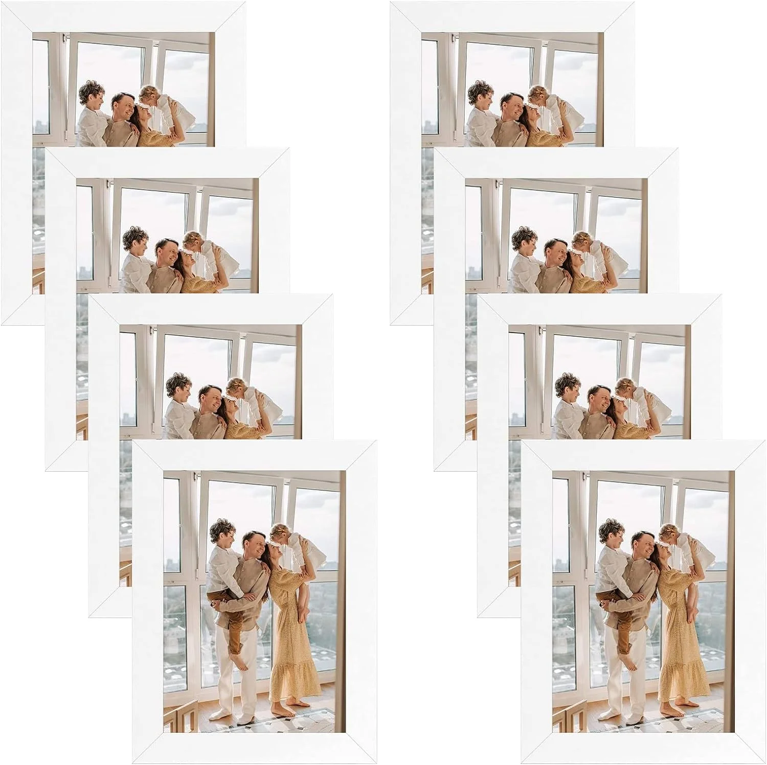 Golden State Art 5x7 Picture Frames Set of 8, Gallery Wall Frame Collage Tabletop Thin Frames with Plastic Glass, Horizontal or Vertical Displays (5x7, White, 8-Pack)