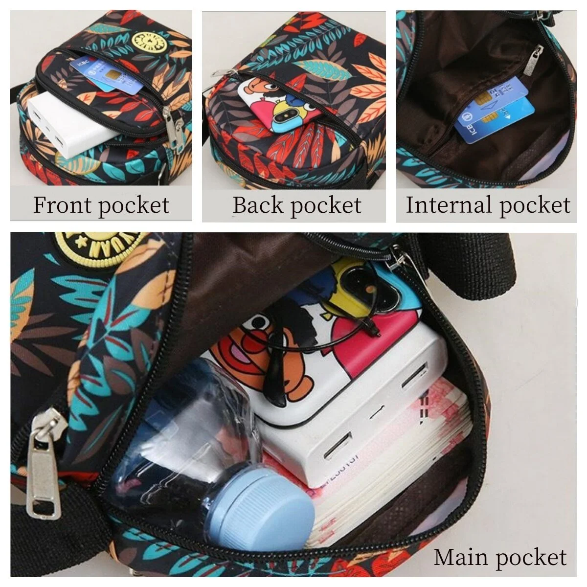 HAWEE Small Crossbody Bag for Women - Nylon Shoulder Bag Floral Multi-Pocket Purses and Handbags