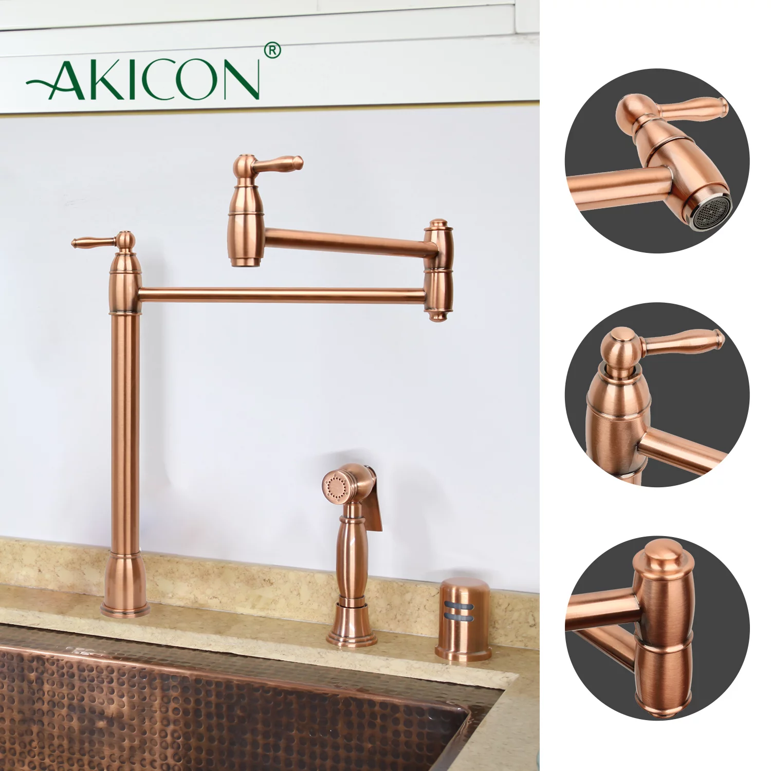Copper Pot Filler Kitchen Faucet Deck-Mounted