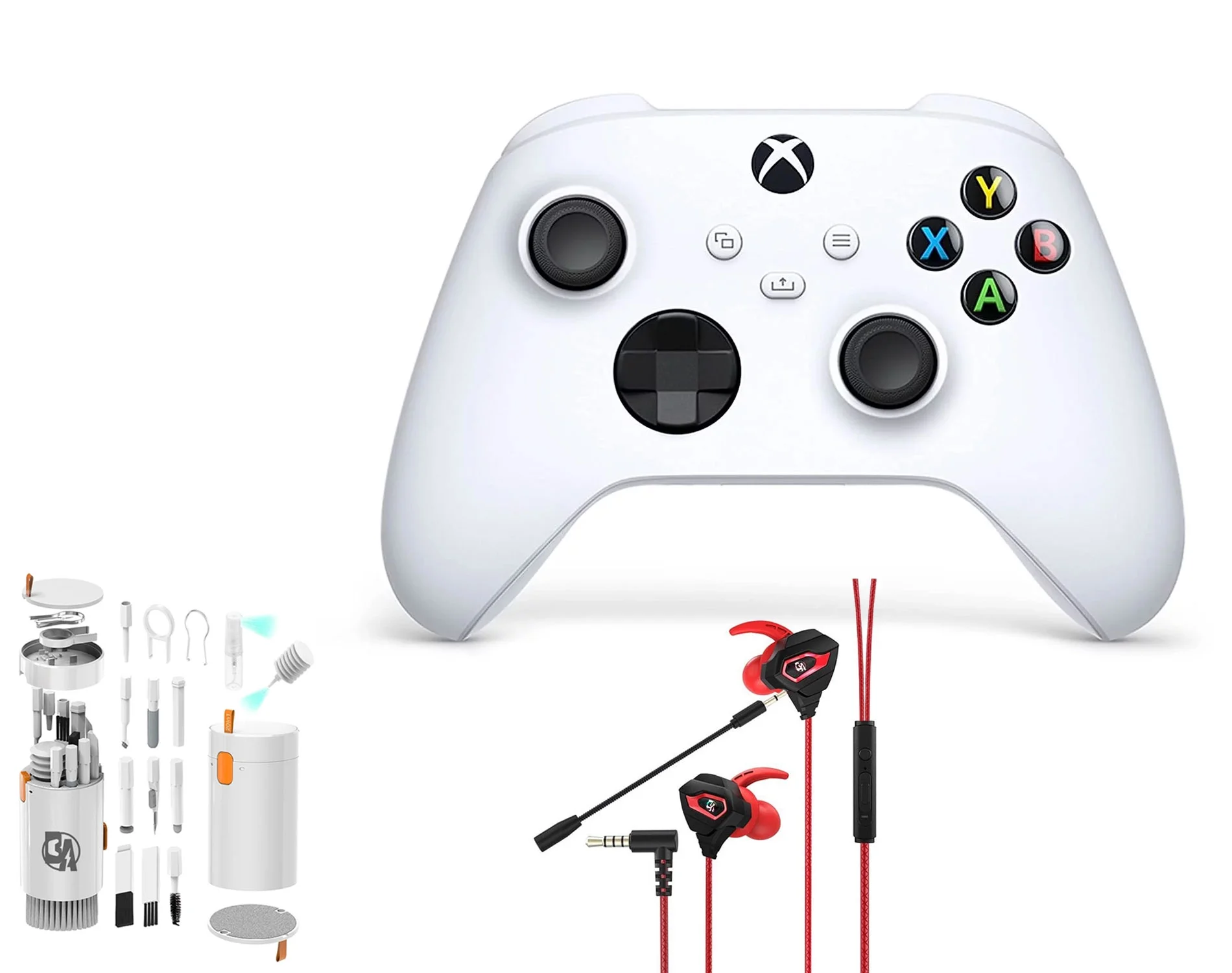 Microsoft Xbox Wireless Robot White Controller for Xbox Console + Wired Earbuds With Cleaning Kit BOLT AXTION Bundle Used
