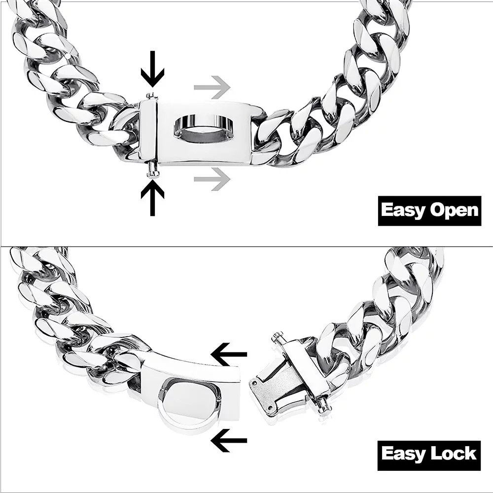 Silver Chains Choker Cuban Link Necklace Dogs Collar Large Medium Bulldog Rottweilers