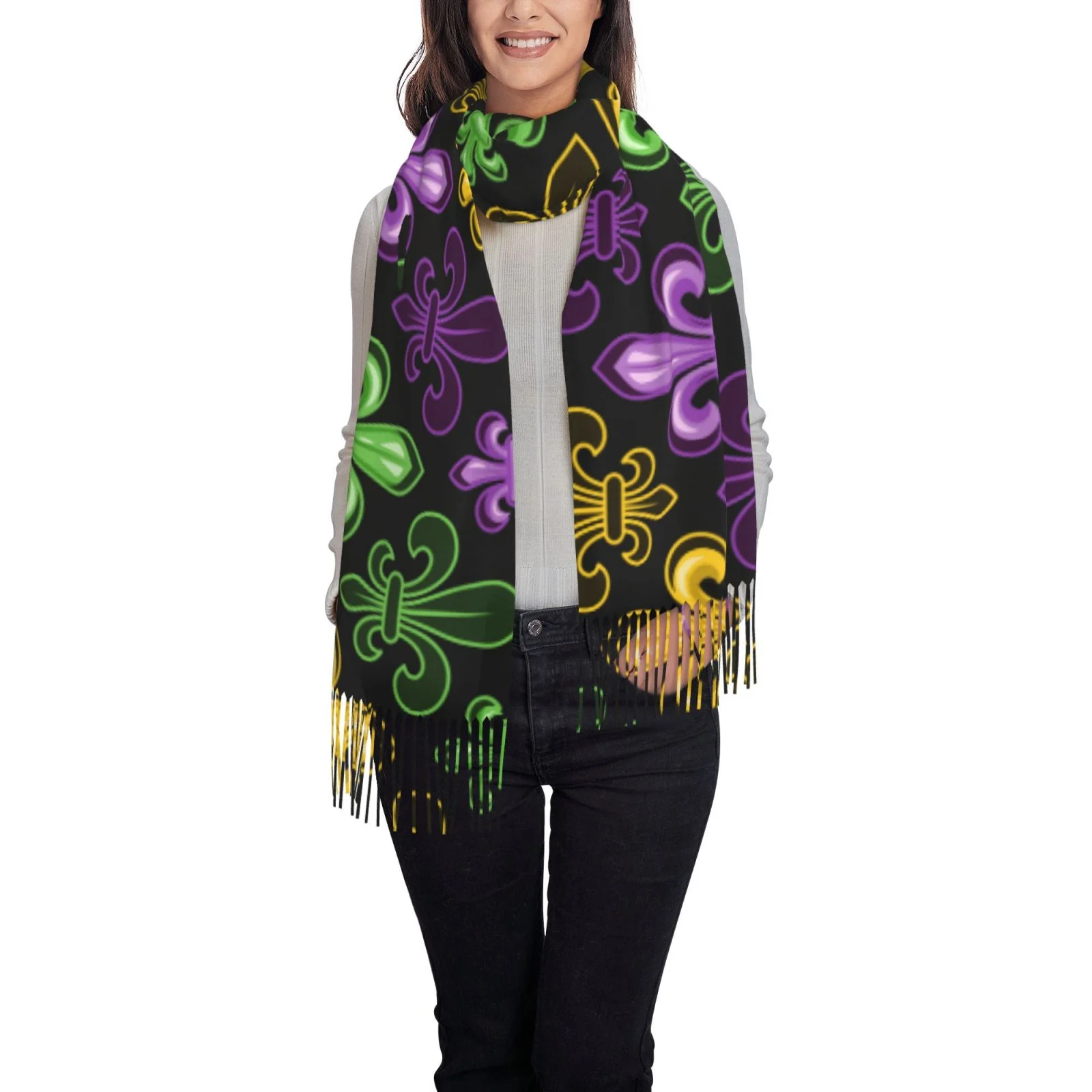 Ocsxa Scarf Shawl Wraps For Women Soft Cashmere Scarf Mardi Gras1 Printed Large Blanket Scarf