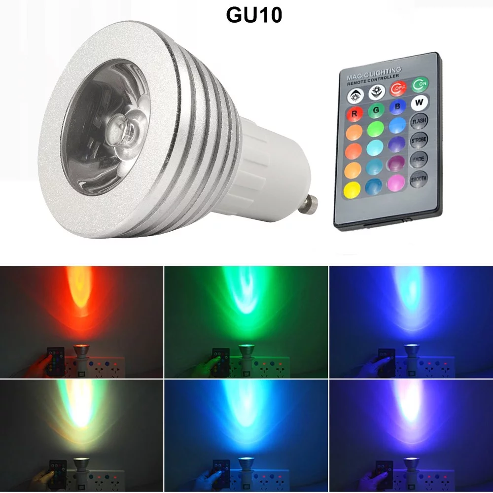 GU10 3W 16 Color LED RGB Magic spot Light Bulb Lamp Wireless Remote Control Warm Christmas Lights Plug in