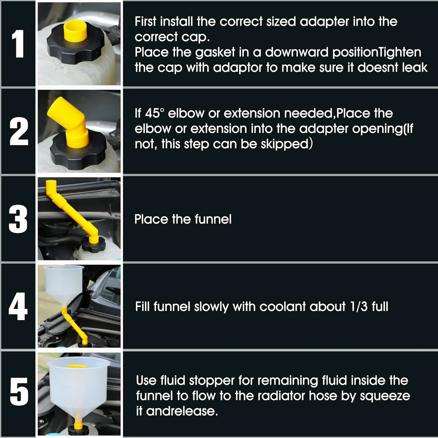 Spill Proof Radiator Coolant Filling Funnel Kit - 15pcs Cooling System Fill Kit