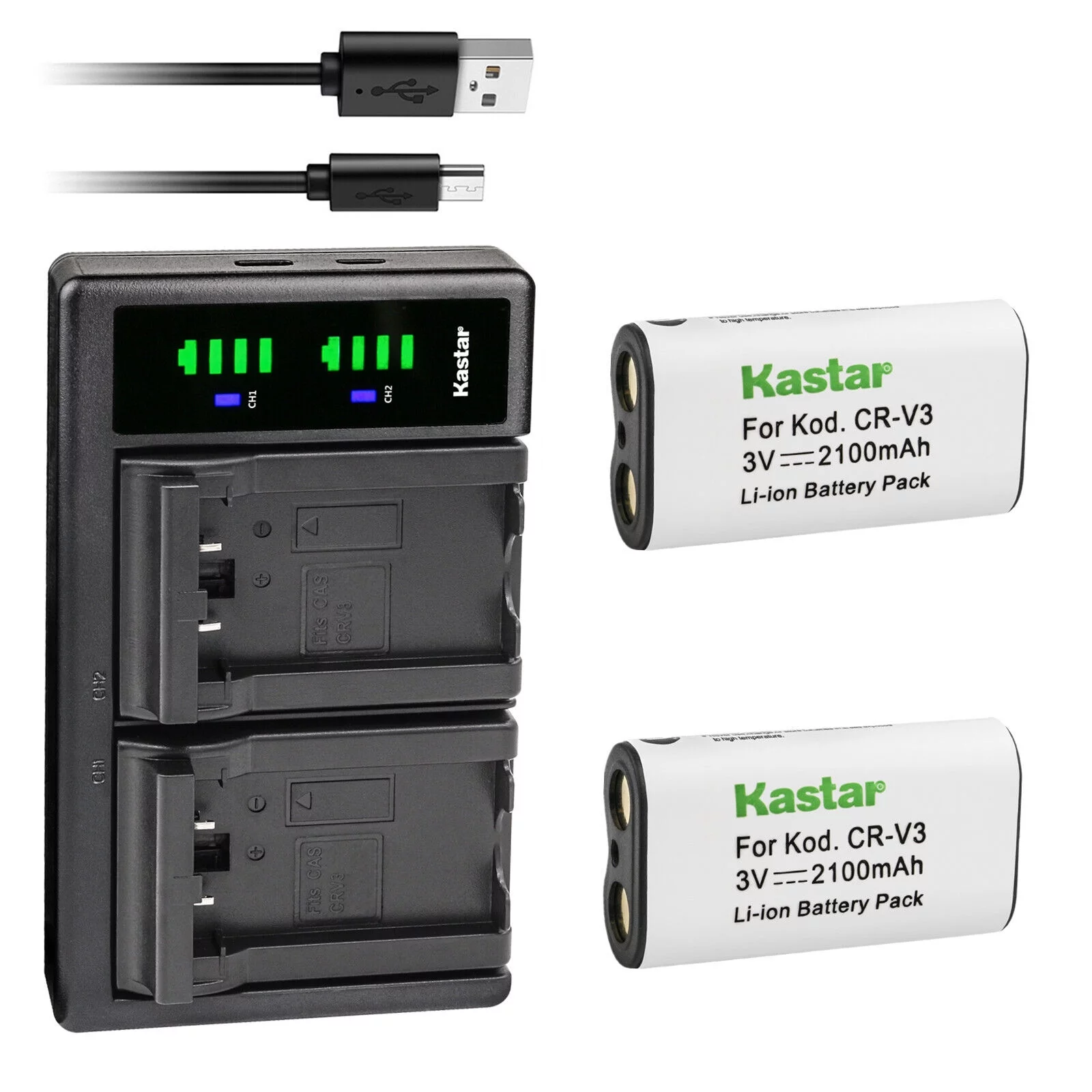 Kastar 2-Pack CR-V3 Battery and LTD2 USB Charger Replacement for Sanyo Xacti VPC-S1, Xacti VPC-S3, Xacti VPC-S4, Xacti VPC-S5, VPC-S5 BK, Xacti VPC-S6, Xacti VPC-X350, Xacti VPC-Z400, Xacti VPC-MZ1