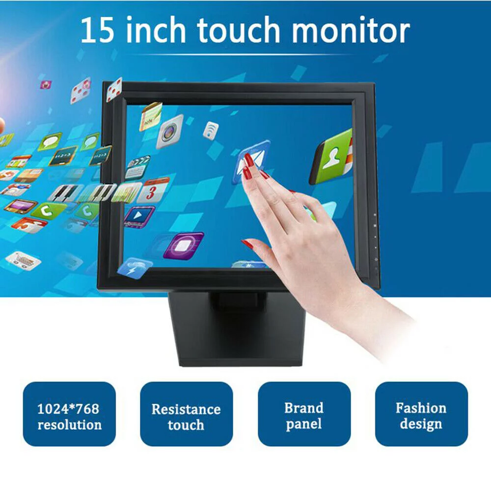 15 inch LCD Touch Screen Monitor 1024 X 768 Res Compatible Windows 7 / 8 / 10