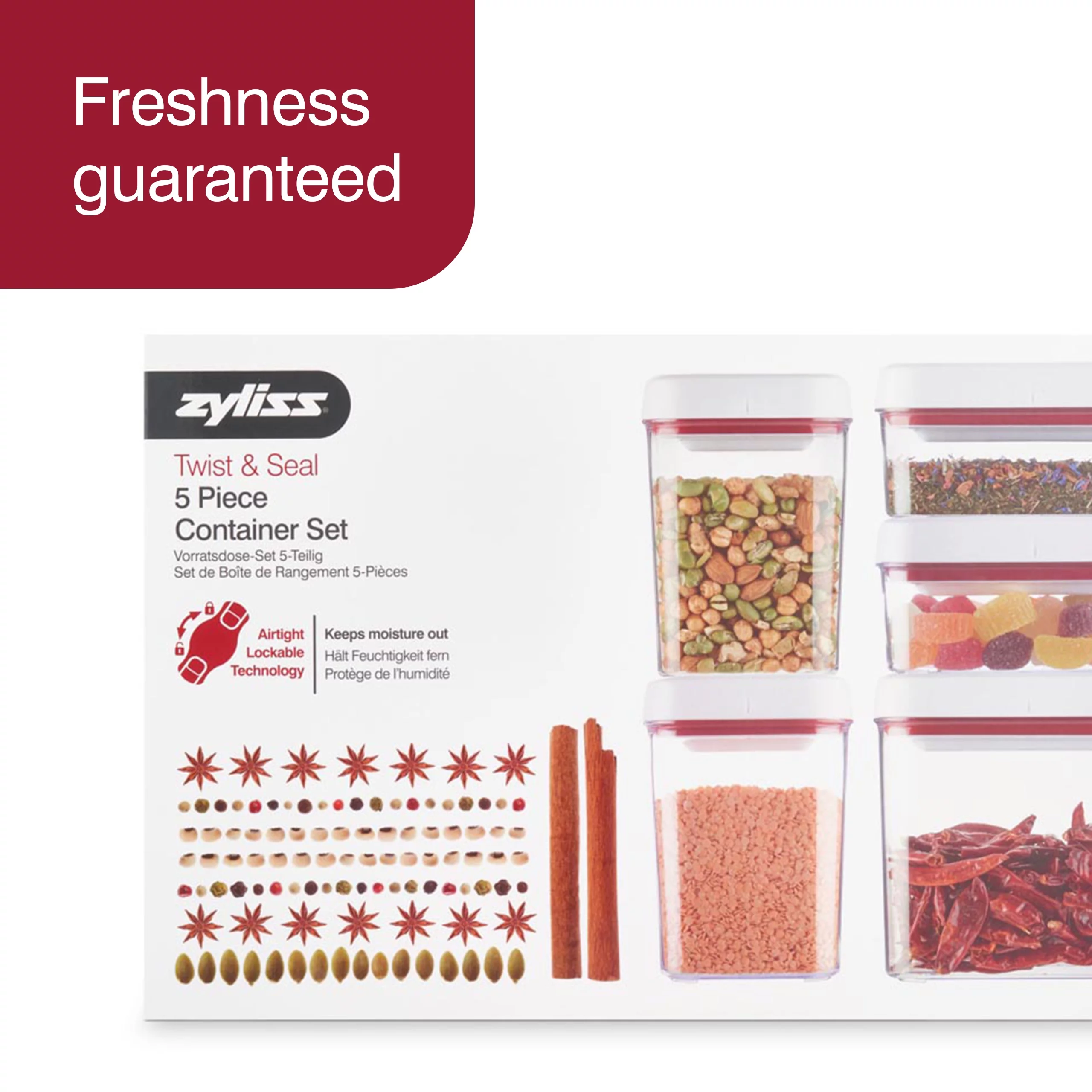 Zyliss Twist & Seal 5 Piece Storage Container Set, Airtight Food Storage Containers