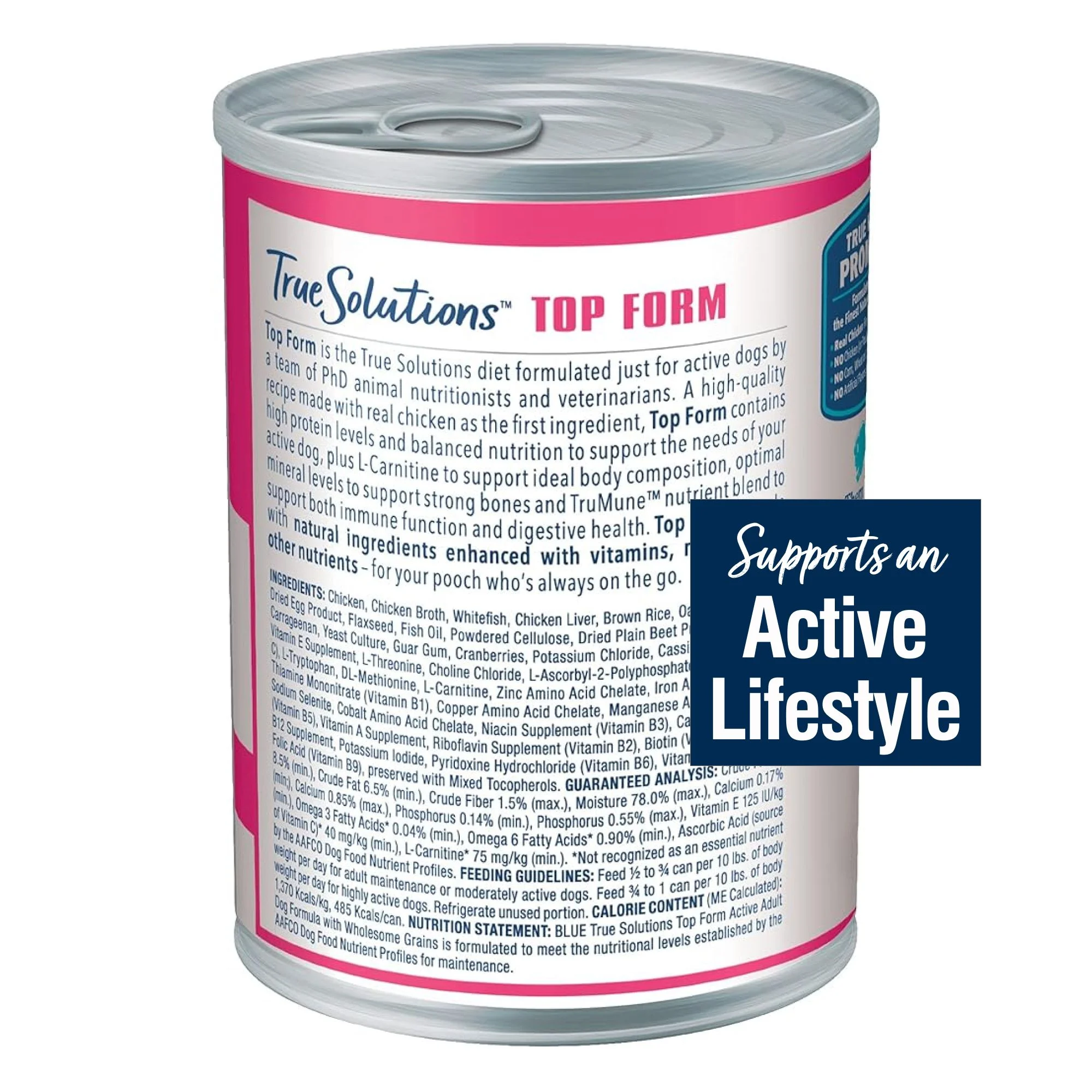 Blue Buffalo True Solutions Top Form Active Adult Wet Dog Food, Chicken, 12.5 oz. Can