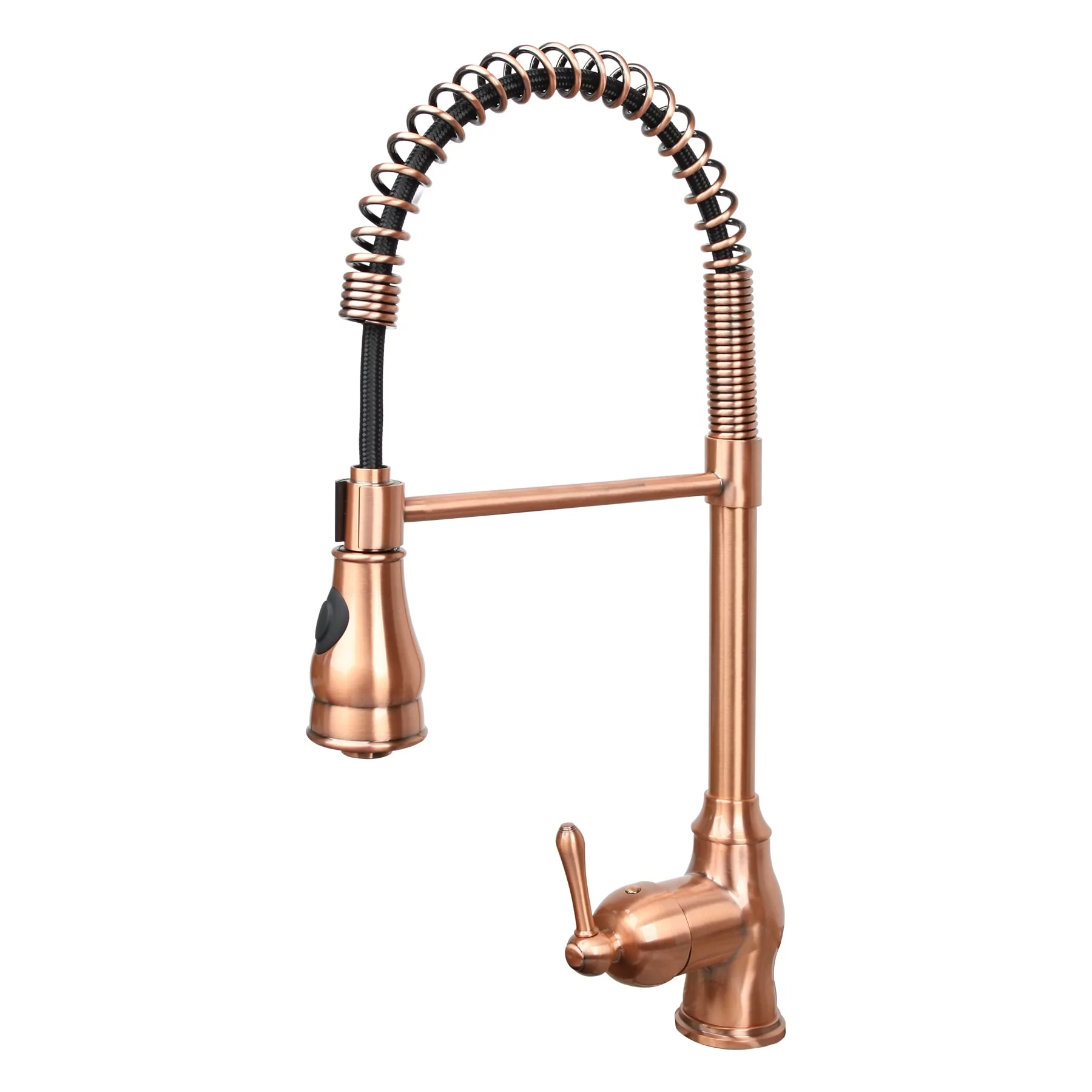 Akicon Copper Pre-Rinse Spring Kitchen Faucet, Single Level Handle and Pull Down Sprayer Antique Copper Copper Finish