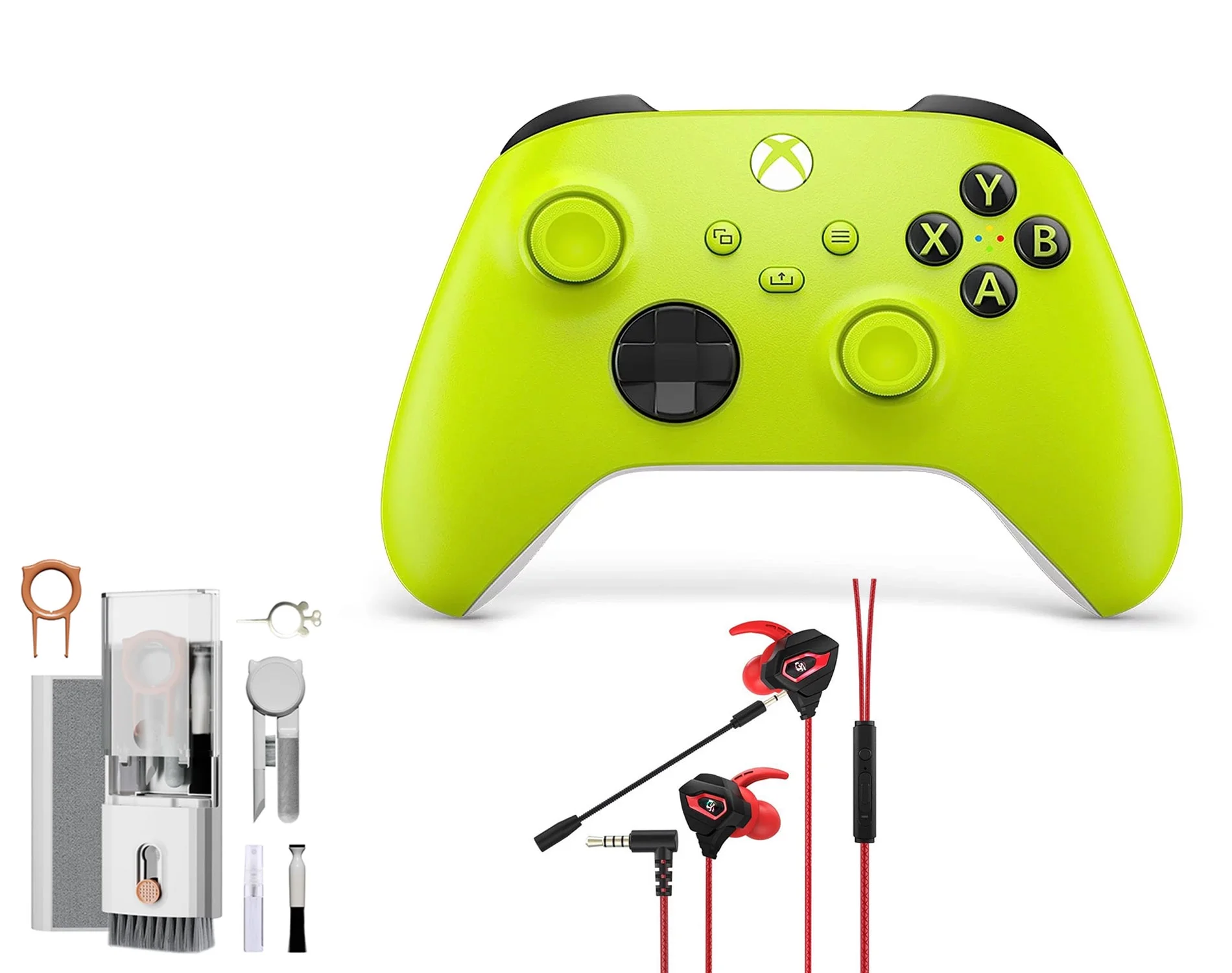 Microsoft Xbox Wireless Yellow Controller for Xbox Console + Wired Earbuds With Cleaning Kit BOLT AXTION Bundle Like New