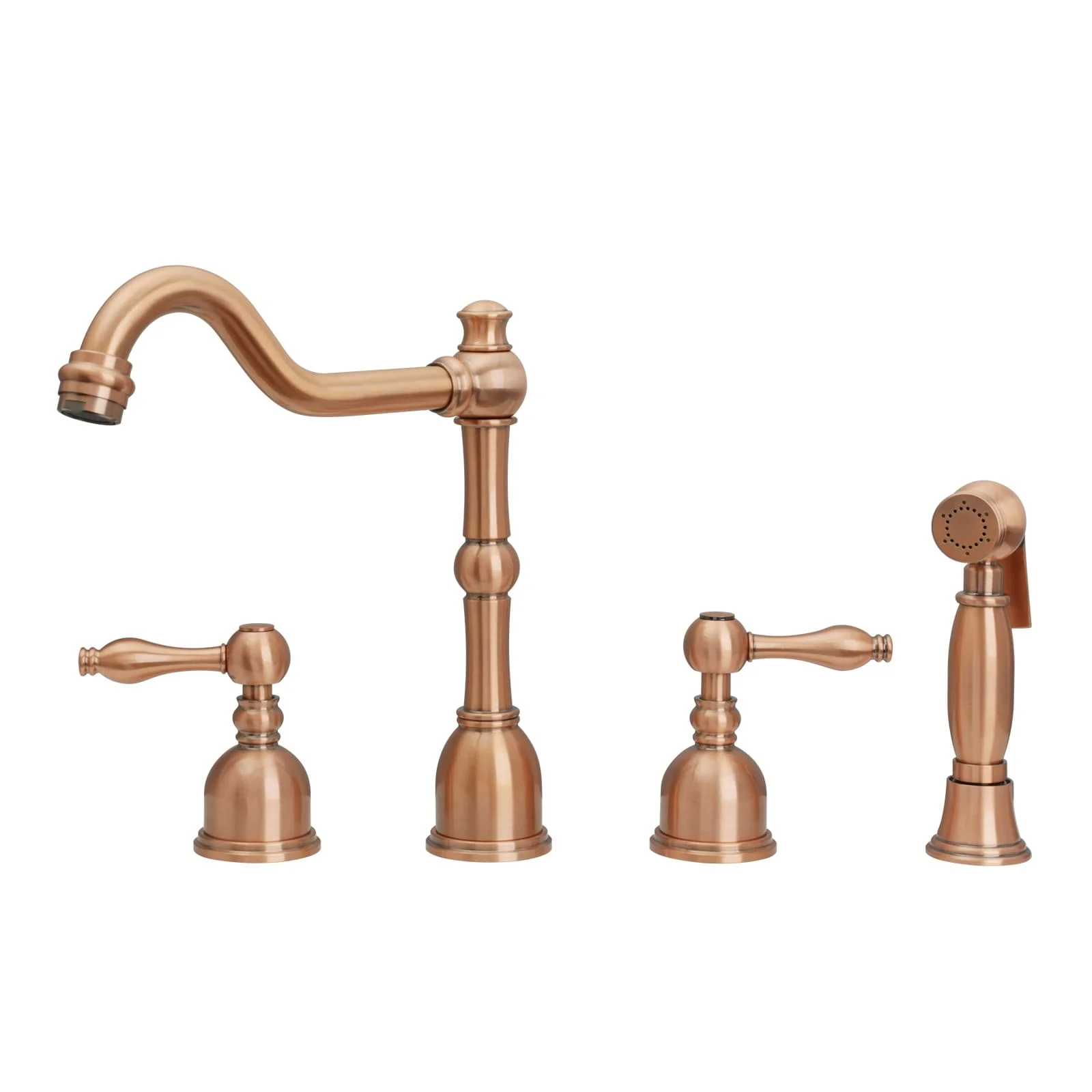 Akicon Two-Handles Widespread Kitchen Faucet with Side Sprayer Antique Copper Copper Finish